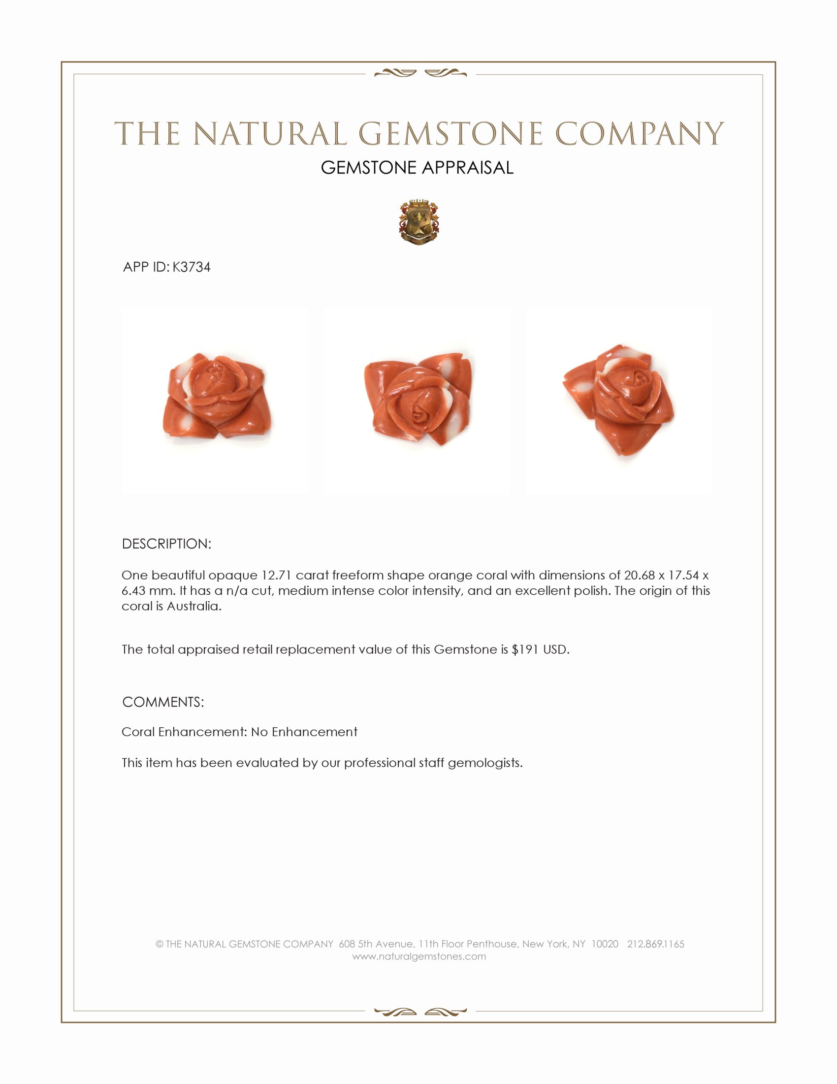 12.71 Ct. Coral from Australia