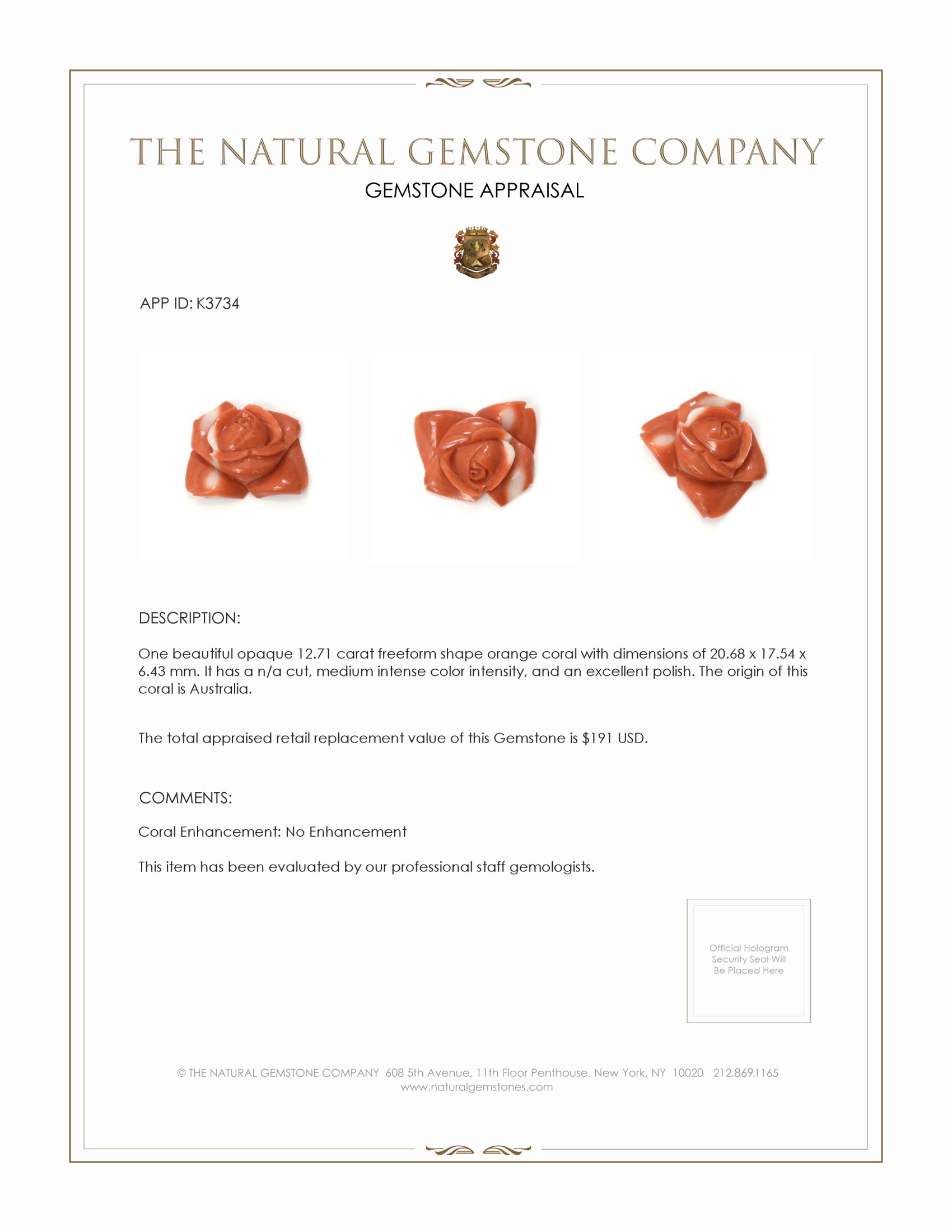 12.71 Ct. Coral from Australia