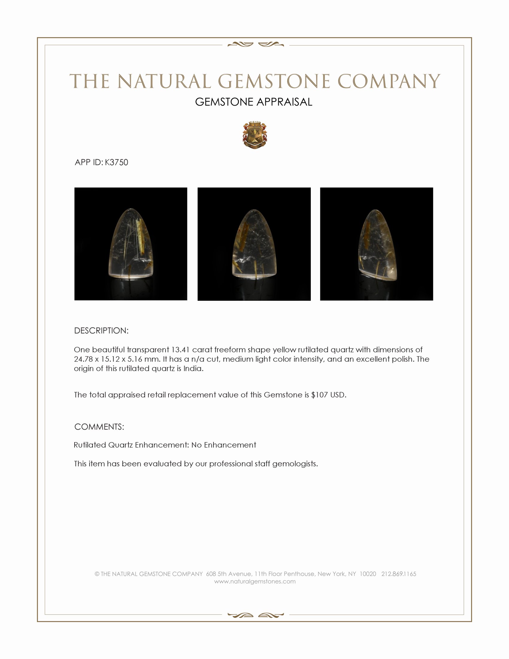 13.41 Ct. Cabochon Rutilated Quartz from India