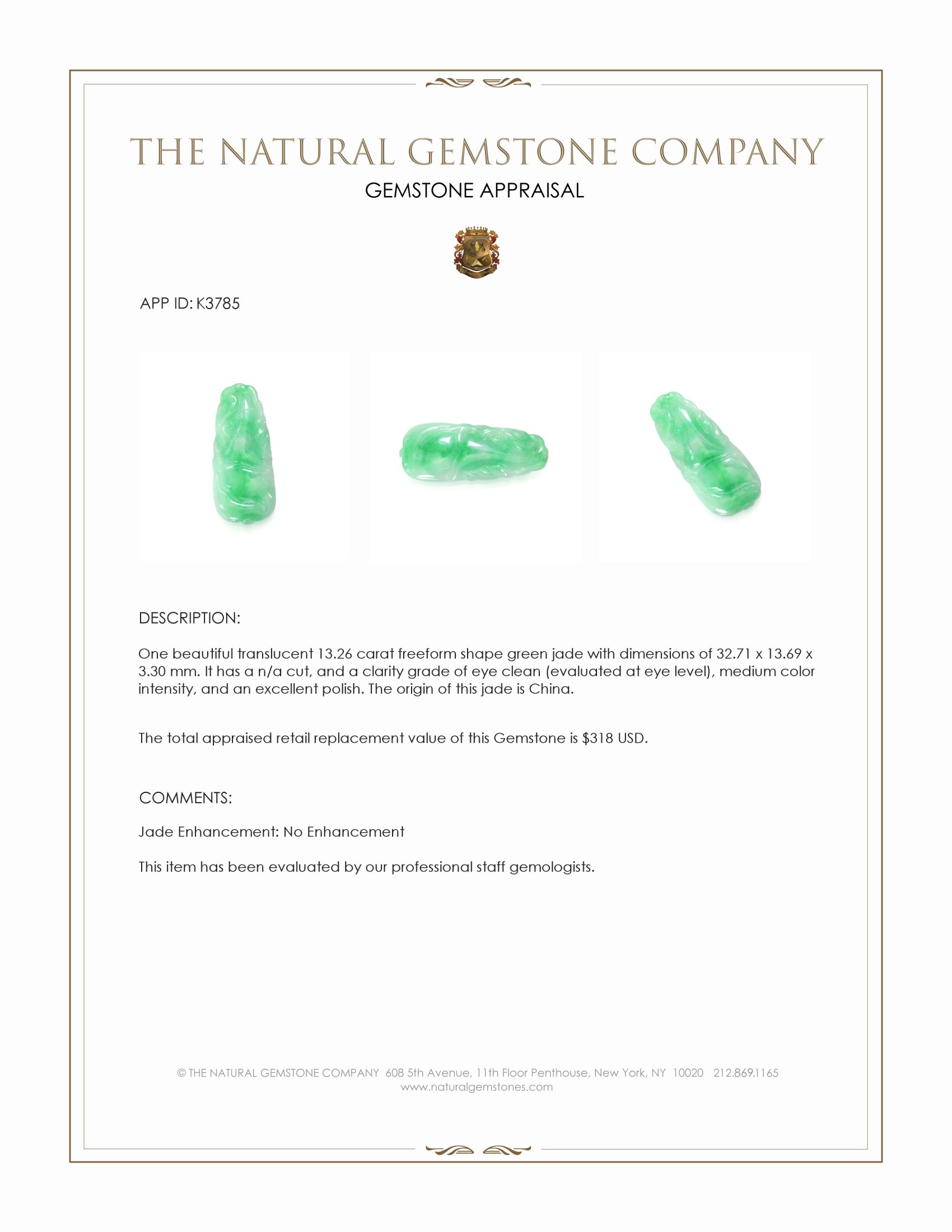 13.26 Ct. Green Jade from China