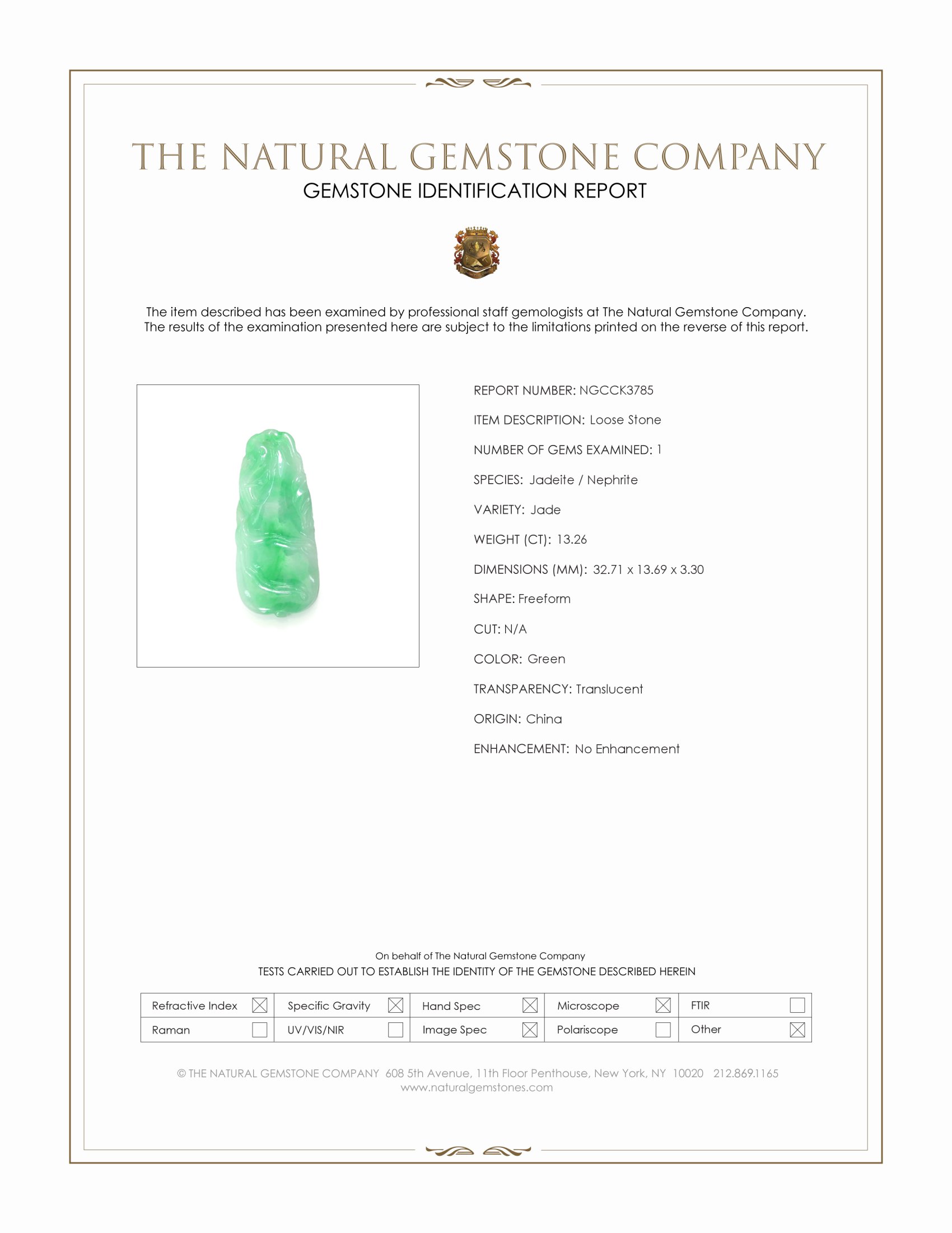 13.26 Ct. Green Jade from China