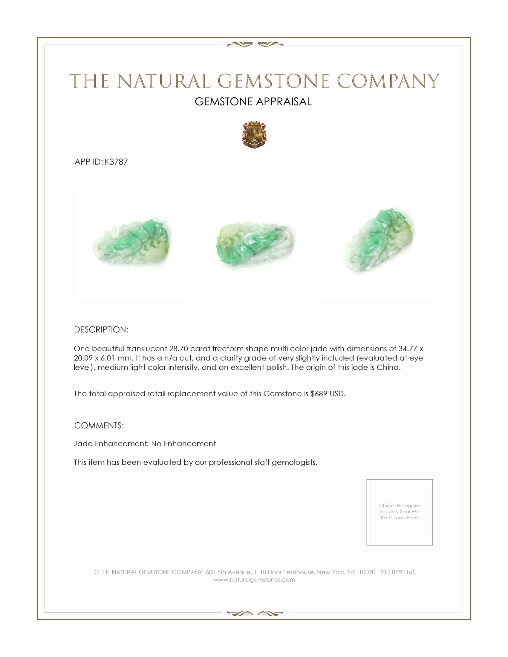 28.70 Ct. Jade from China