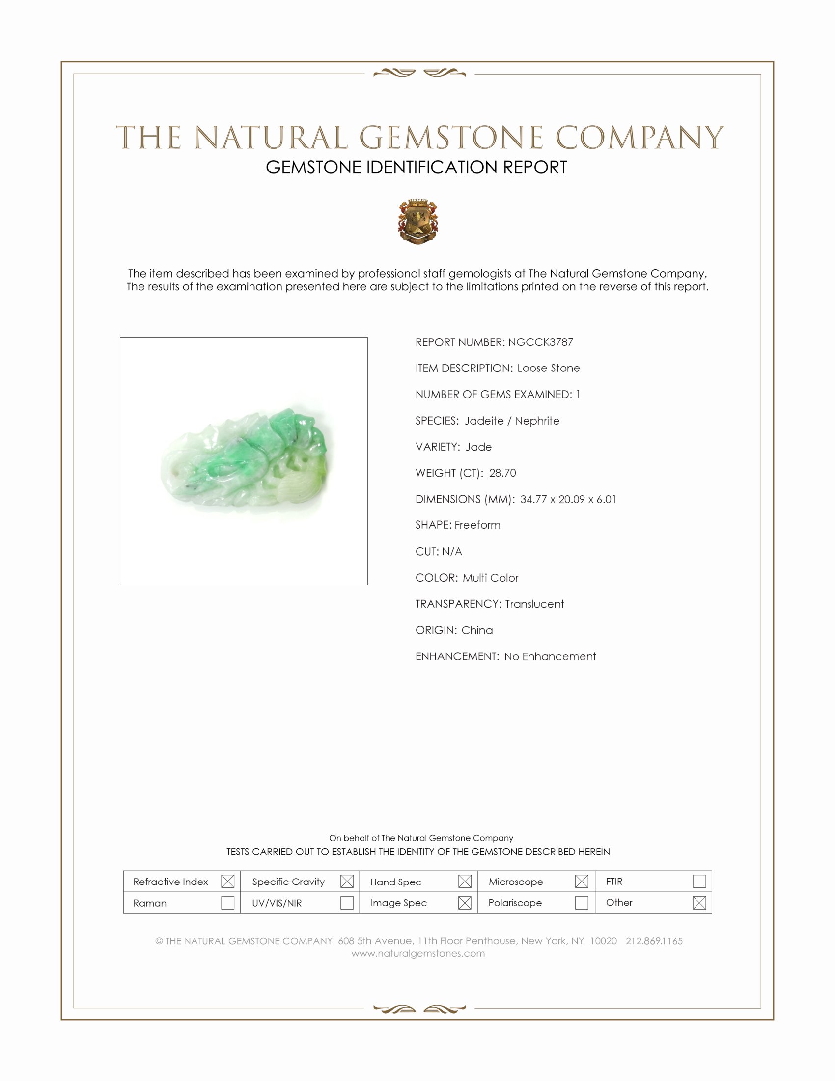 28.70 Ct. Multi Color Jade from China