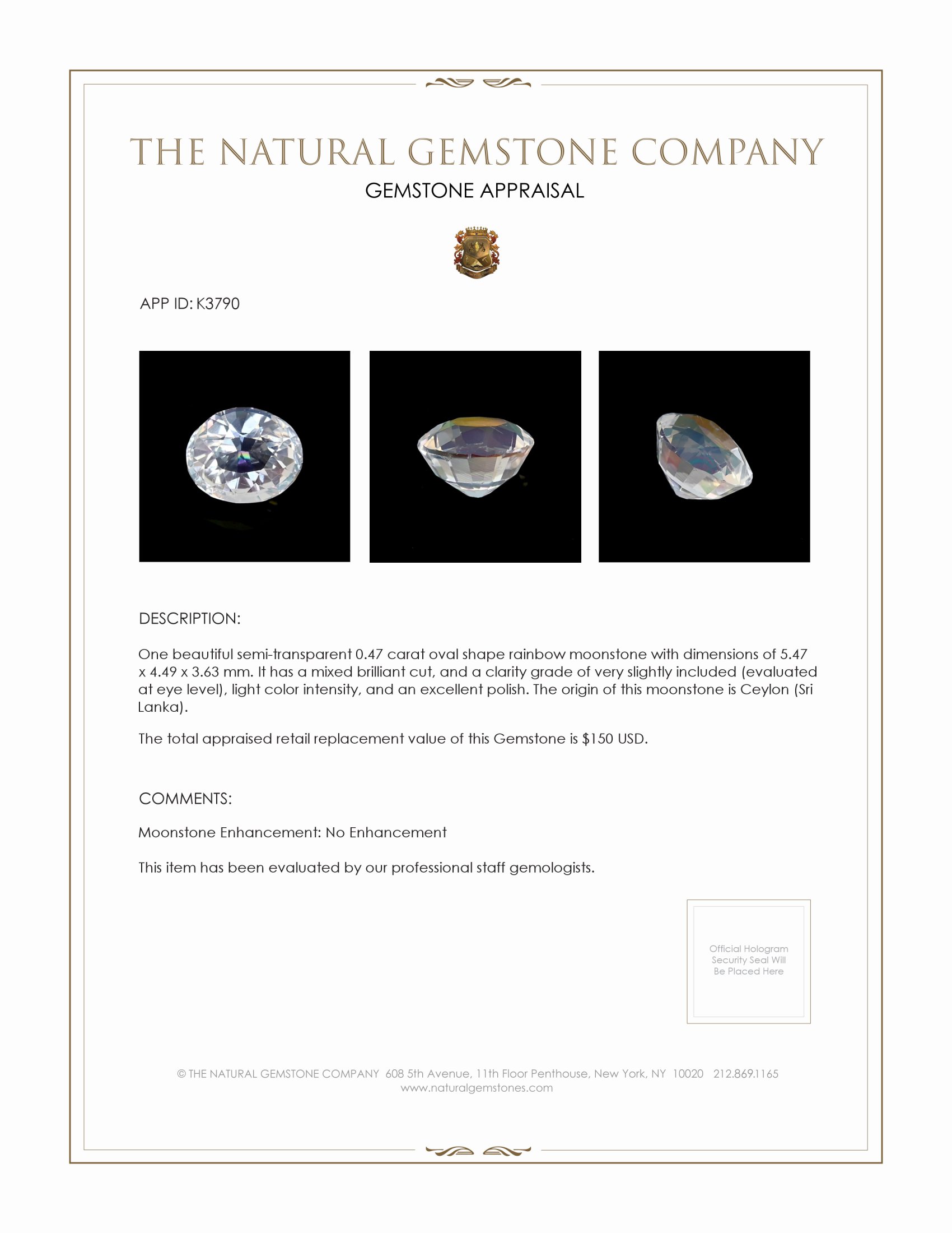 0.47 Ct. Moonstone from Ceylon (Sri Lanka)