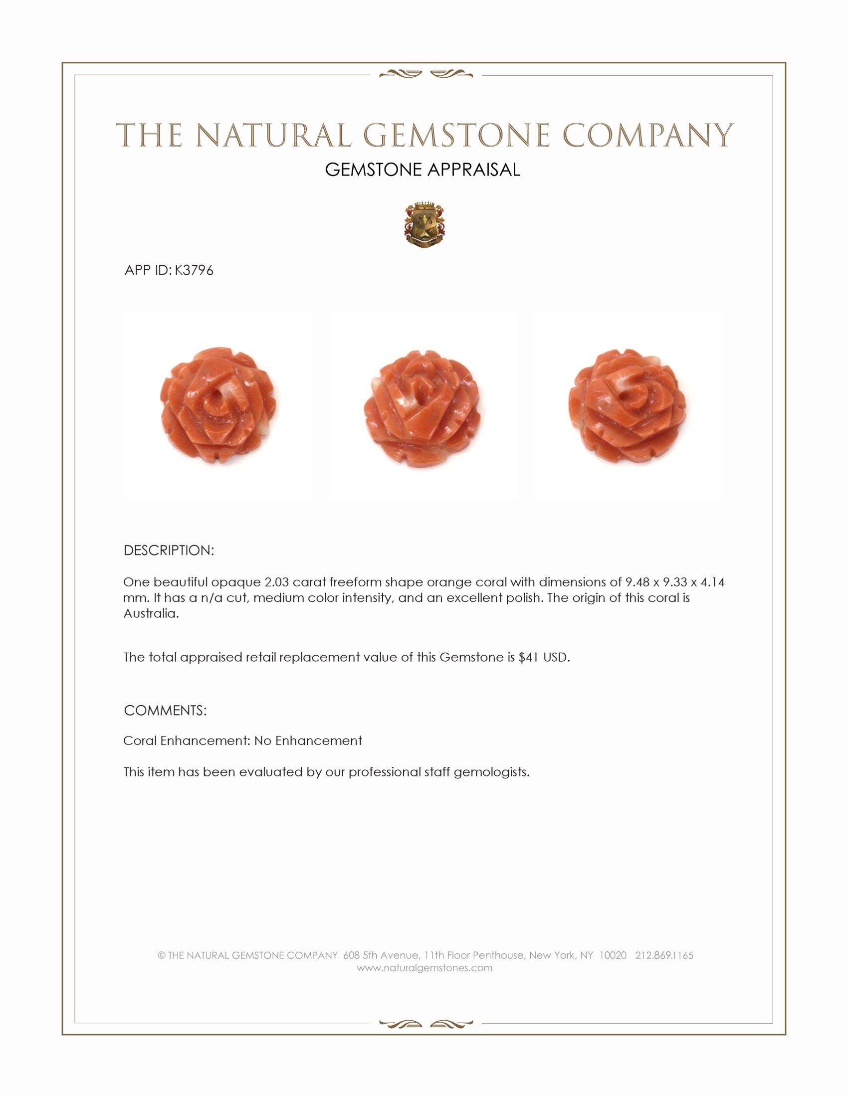 2.03 Ct. Coral from Australia