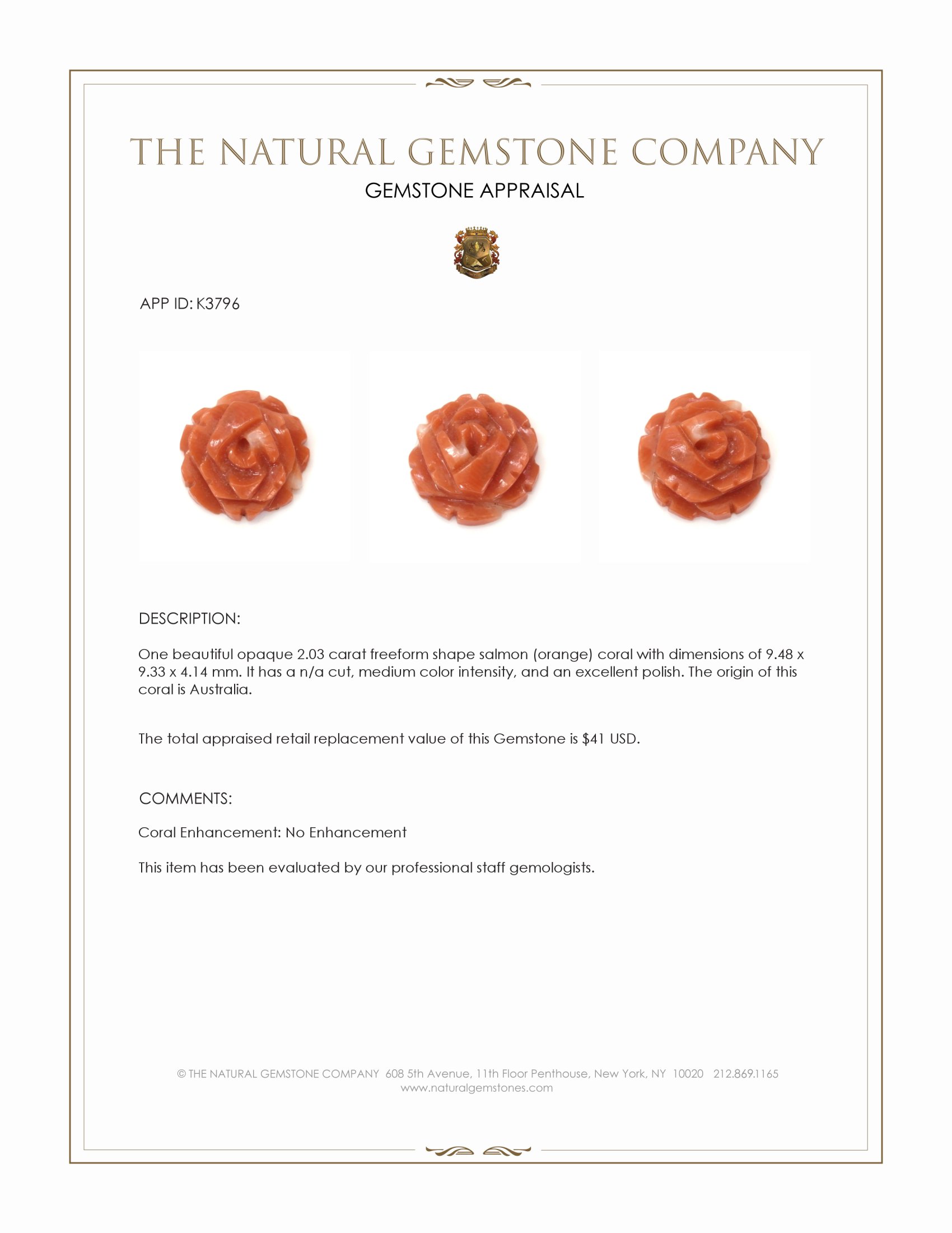 2.03 Ct. Salmon (Orange) Coral from Australia