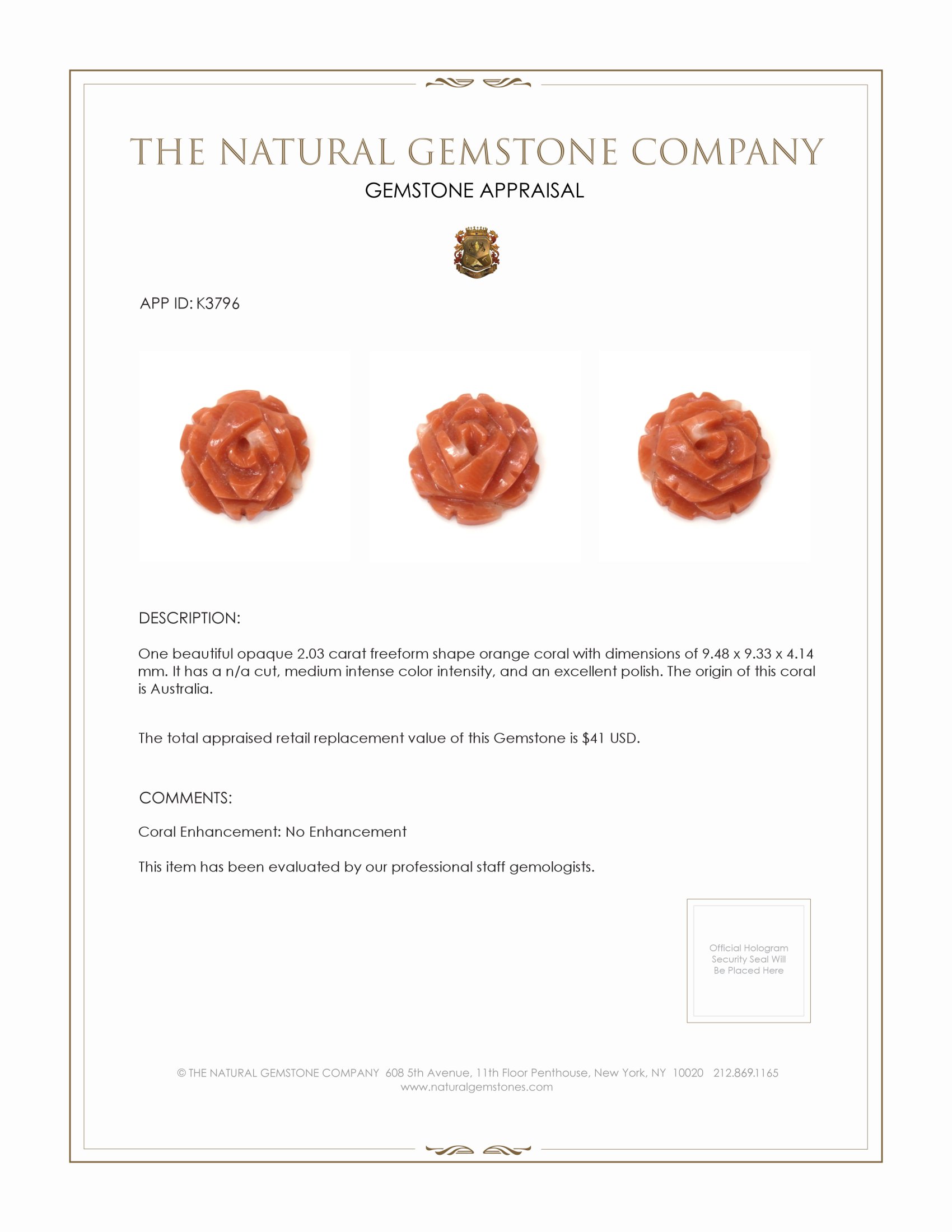 2.03 Ct. Coral from Australia