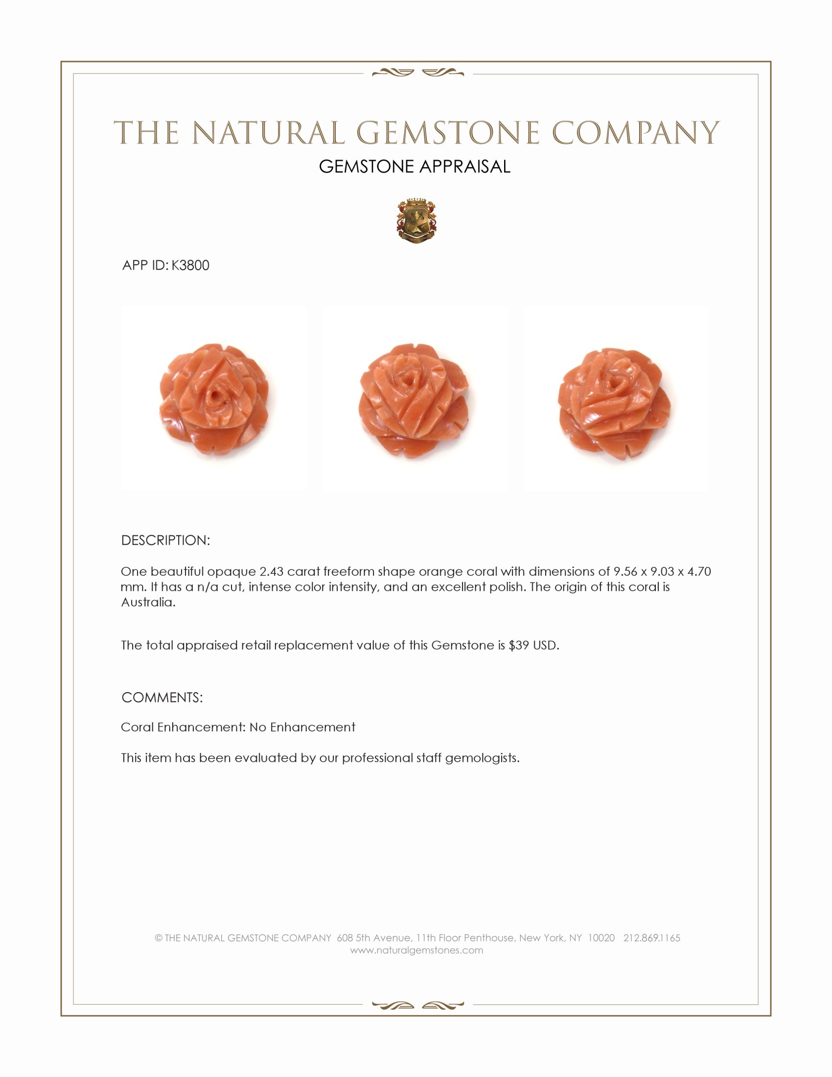 2.43 Ct. Coral from Australia