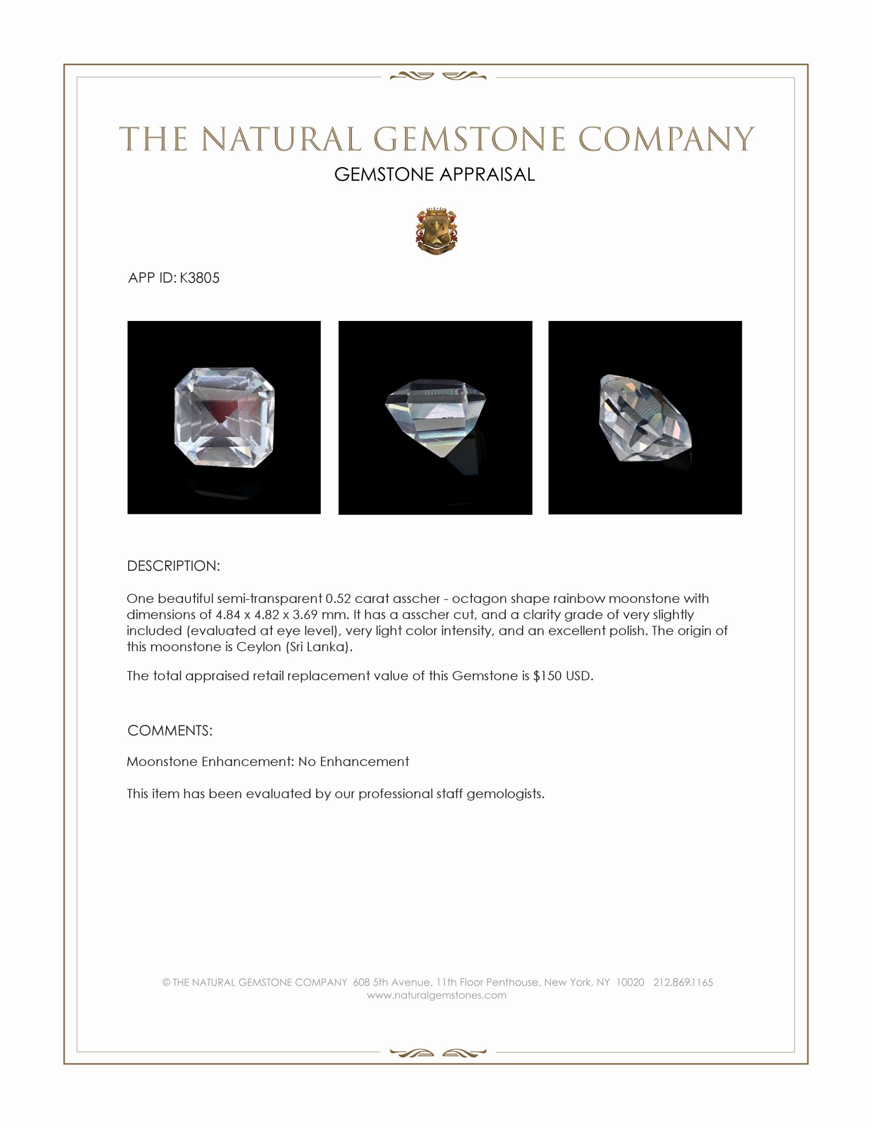 0.52 Ct. Moonstone from Ceylon (Sri Lanka)