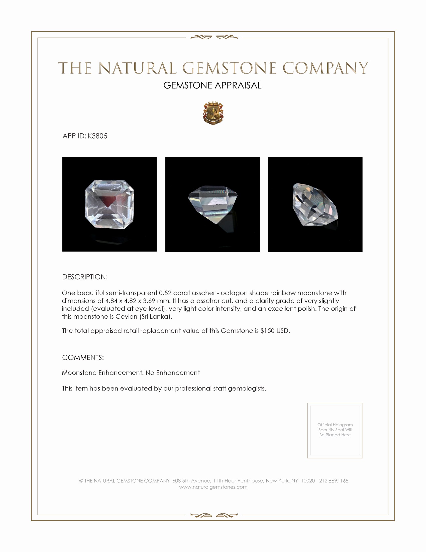 0.52 Ct. Moonstone from Ceylon (Sri Lanka)