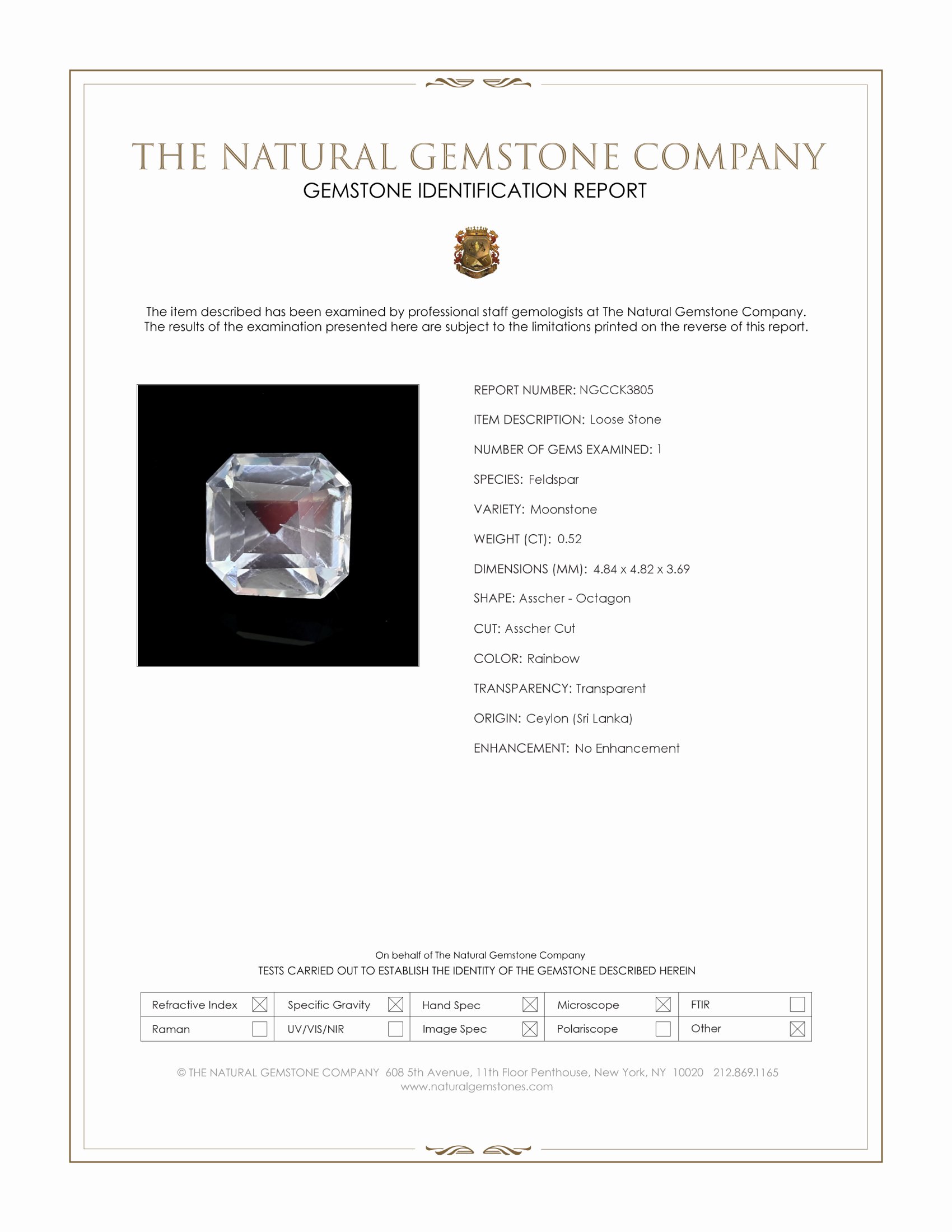 0.52 Ct. Rainbow Moonstone from Ceylon (Sri Lanka)