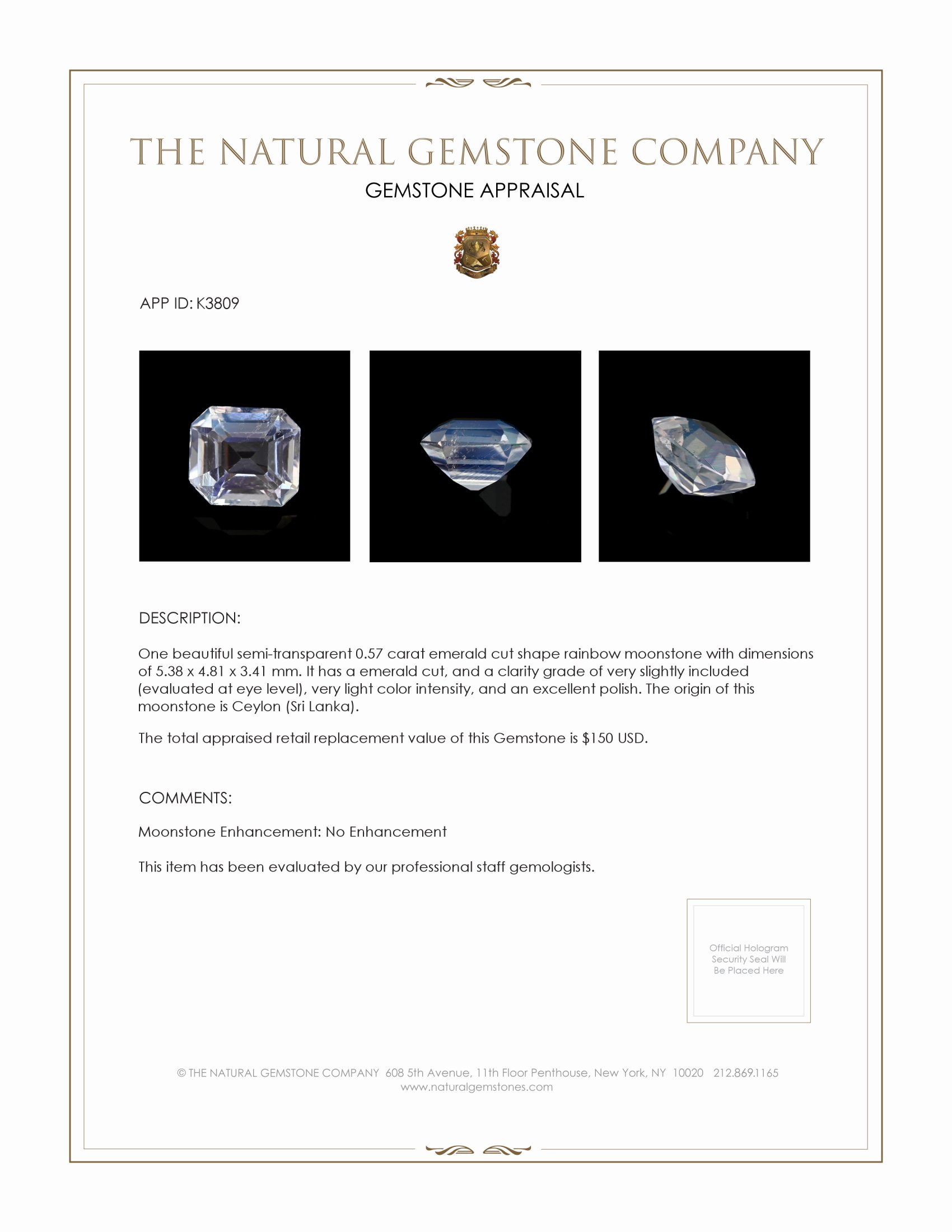 0.57 Ct. Moonstone from Ceylon (Sri Lanka)