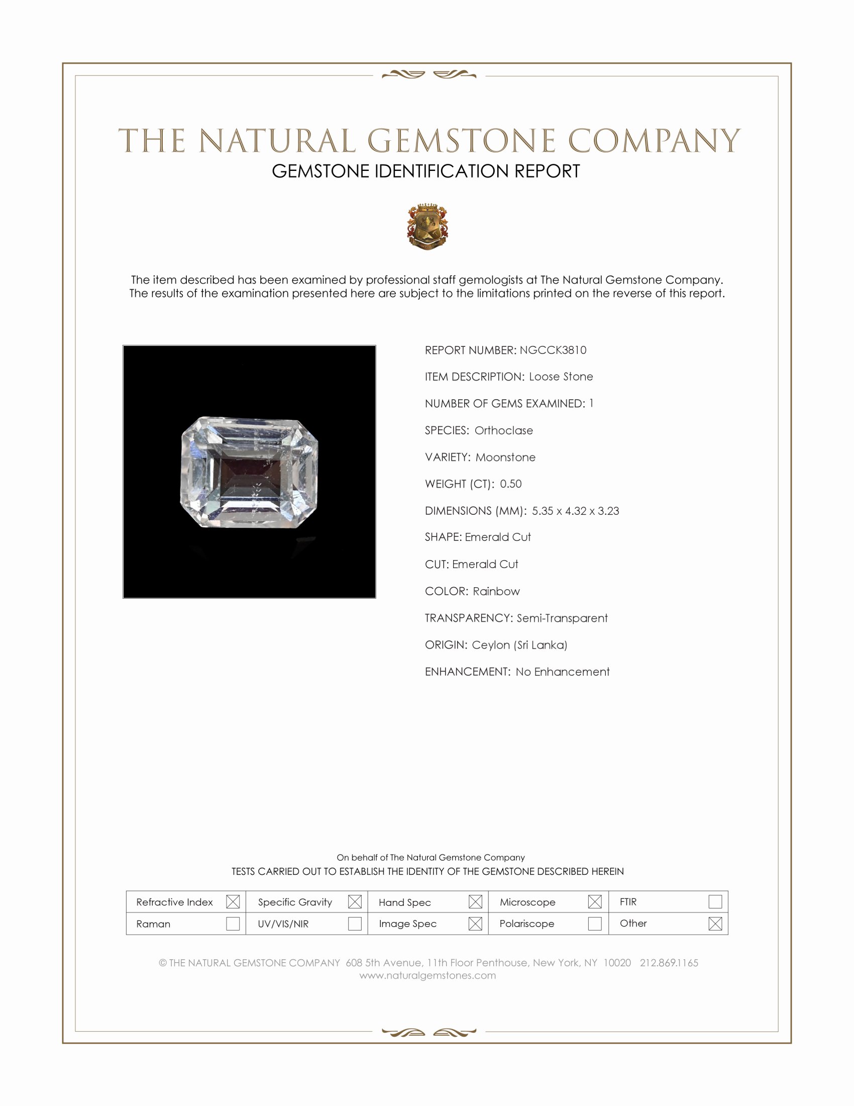 0.50 Ct. Rainbow Moonstone from Ceylon (Sri Lanka)