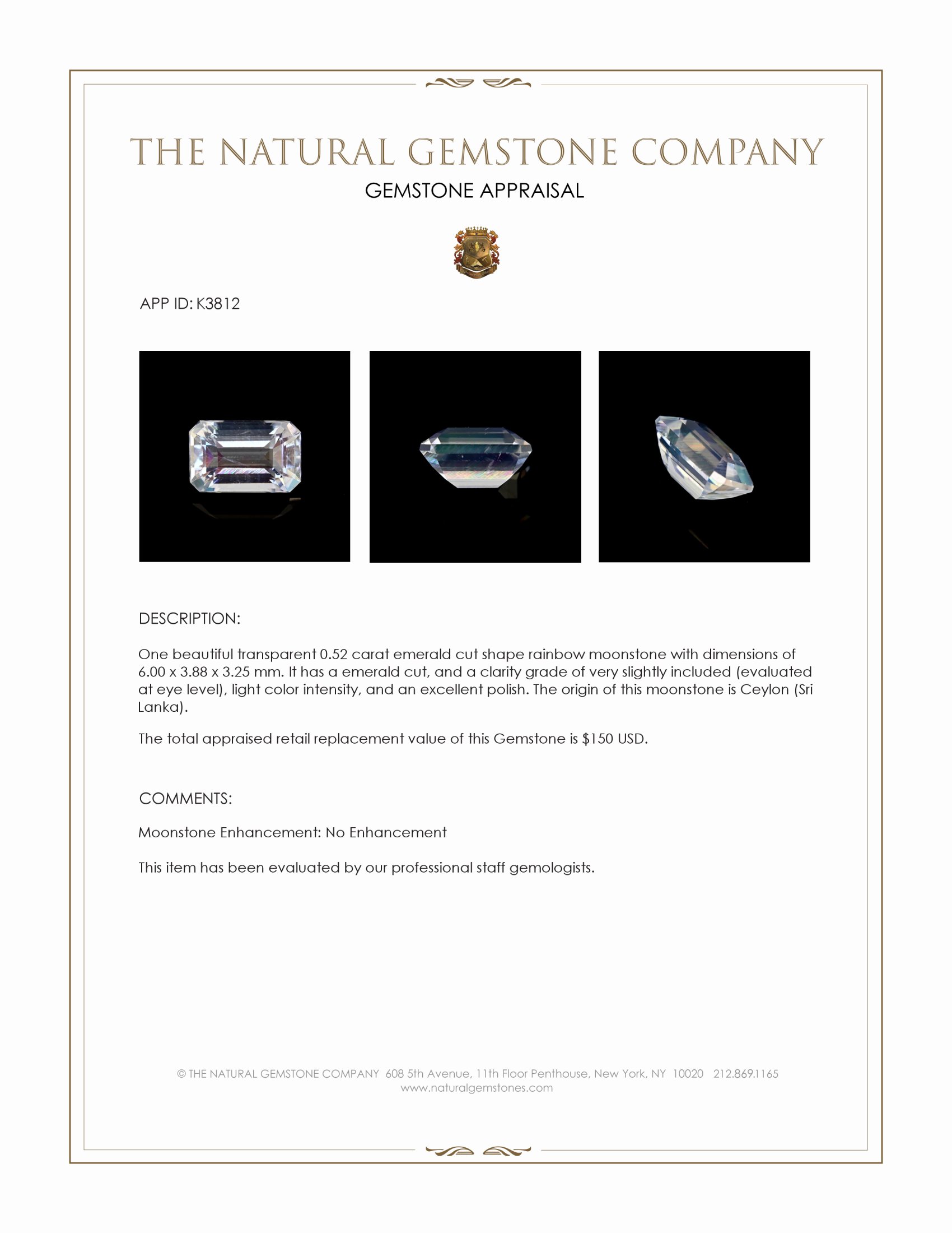 0.52 Ct. Moonstone from Ceylon (Sri Lanka)