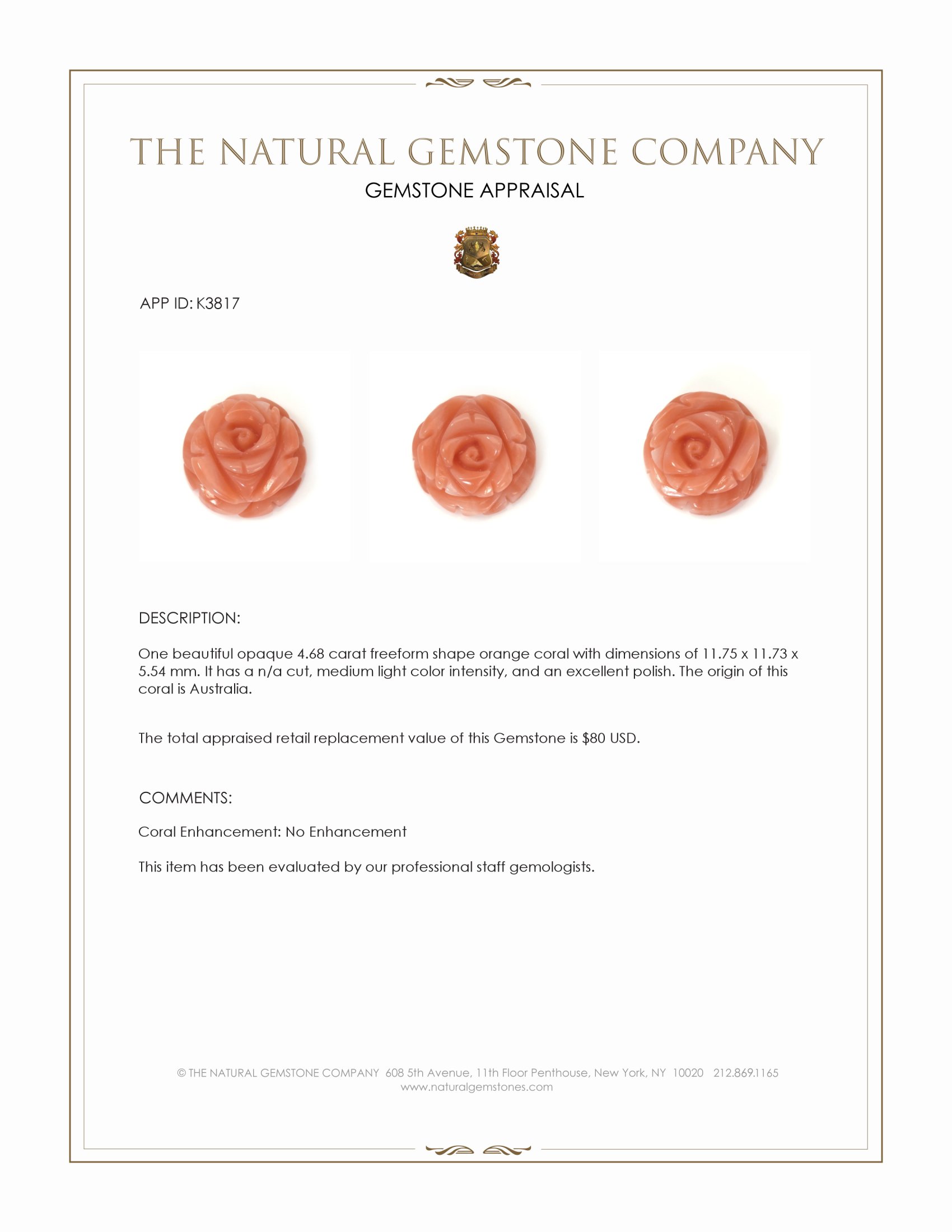 4.68 Ct. Coral from Australia