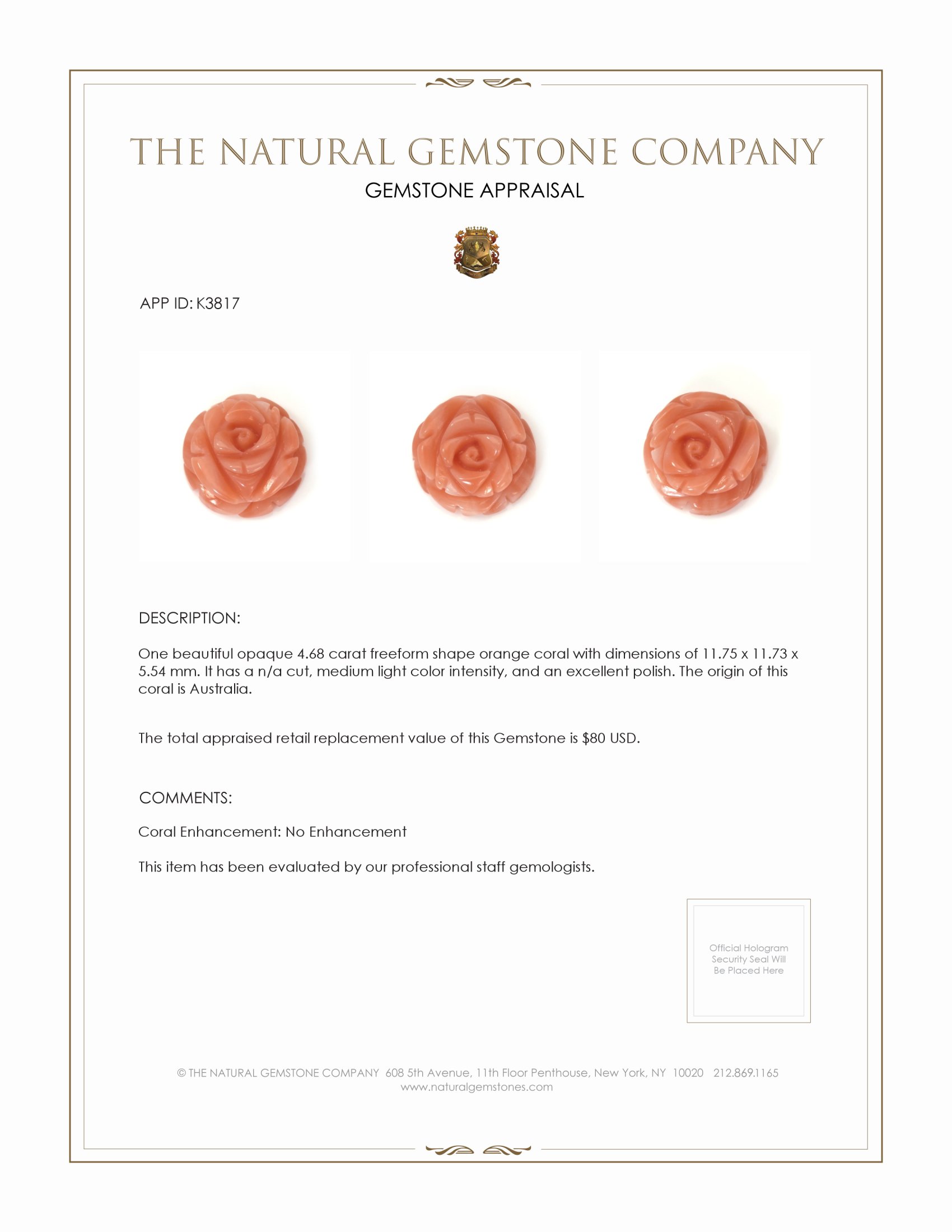 4.68 Ct. Coral from Australia