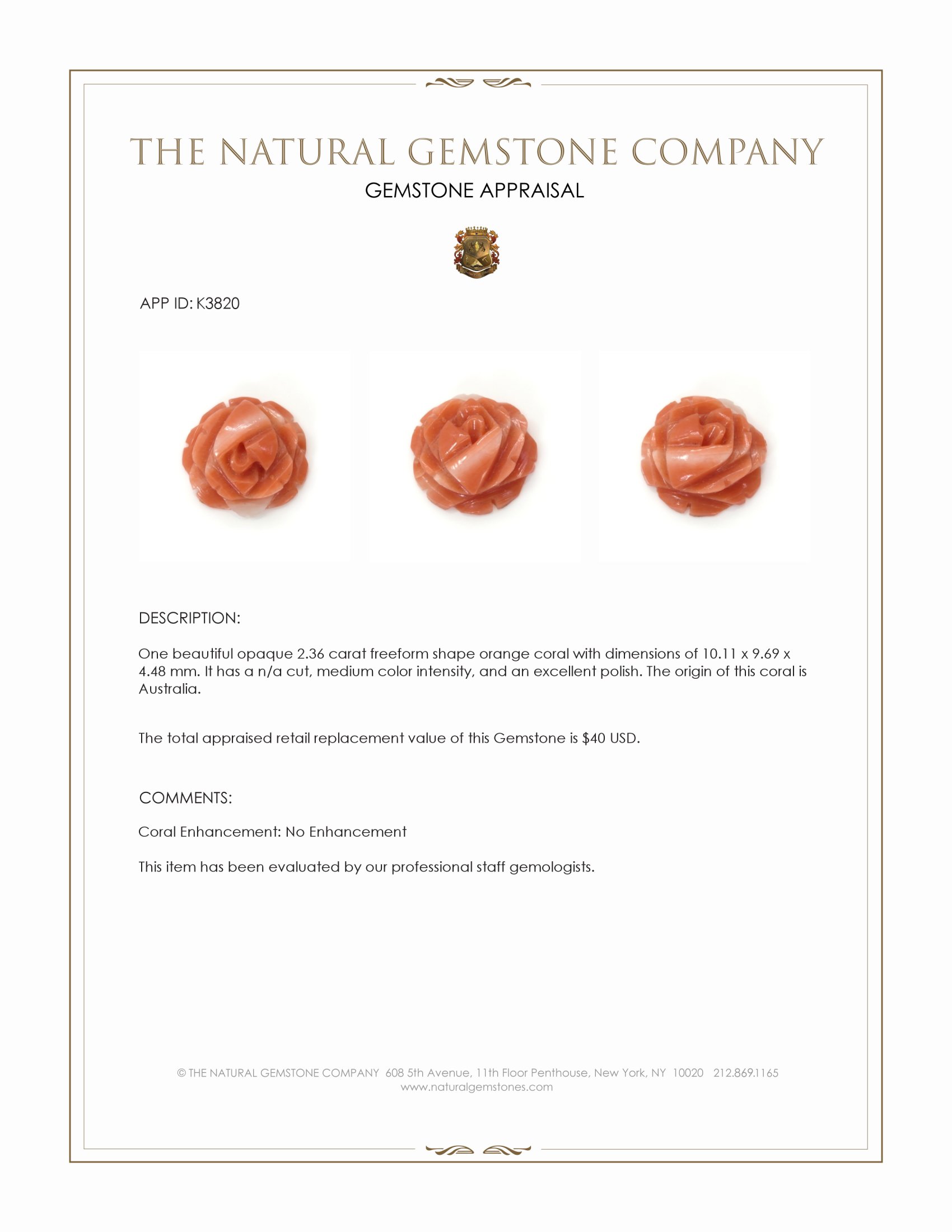 2.36 Ct. Coral from Australia