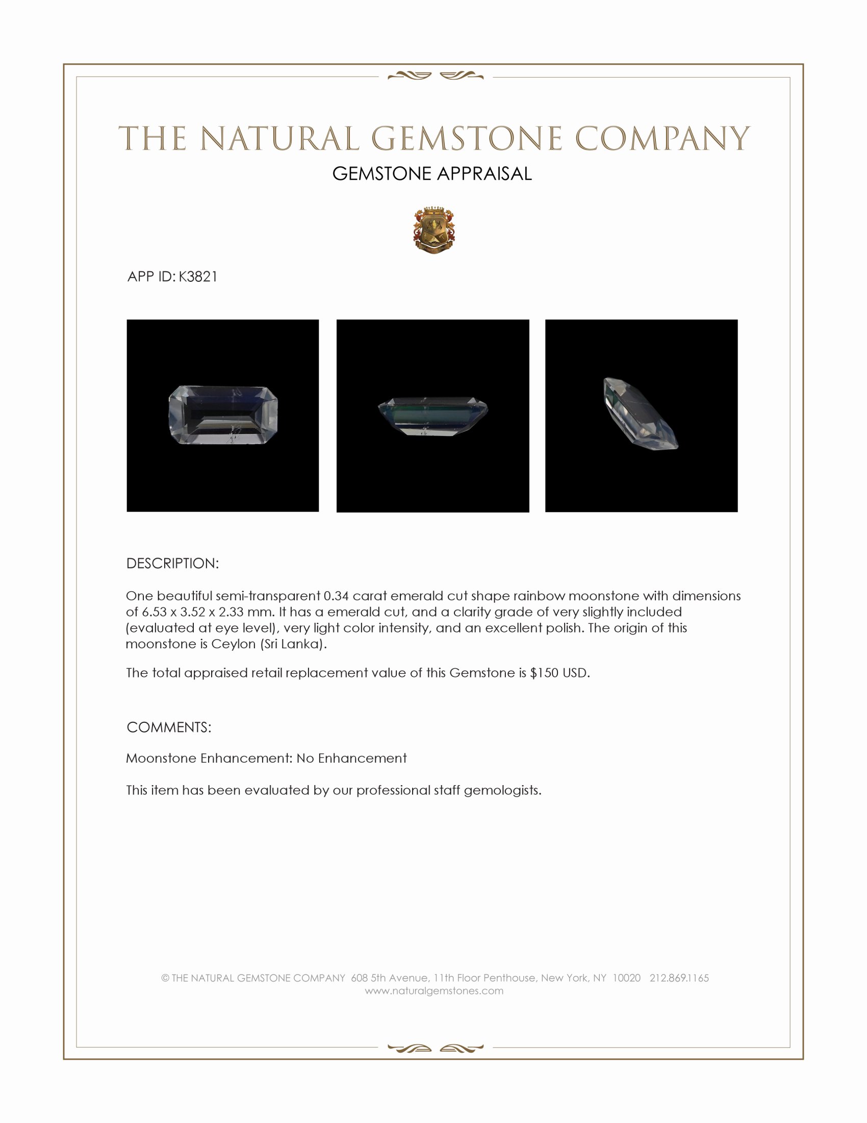 0.34 Ct. Moonstone from Ceylon (Sri Lanka)