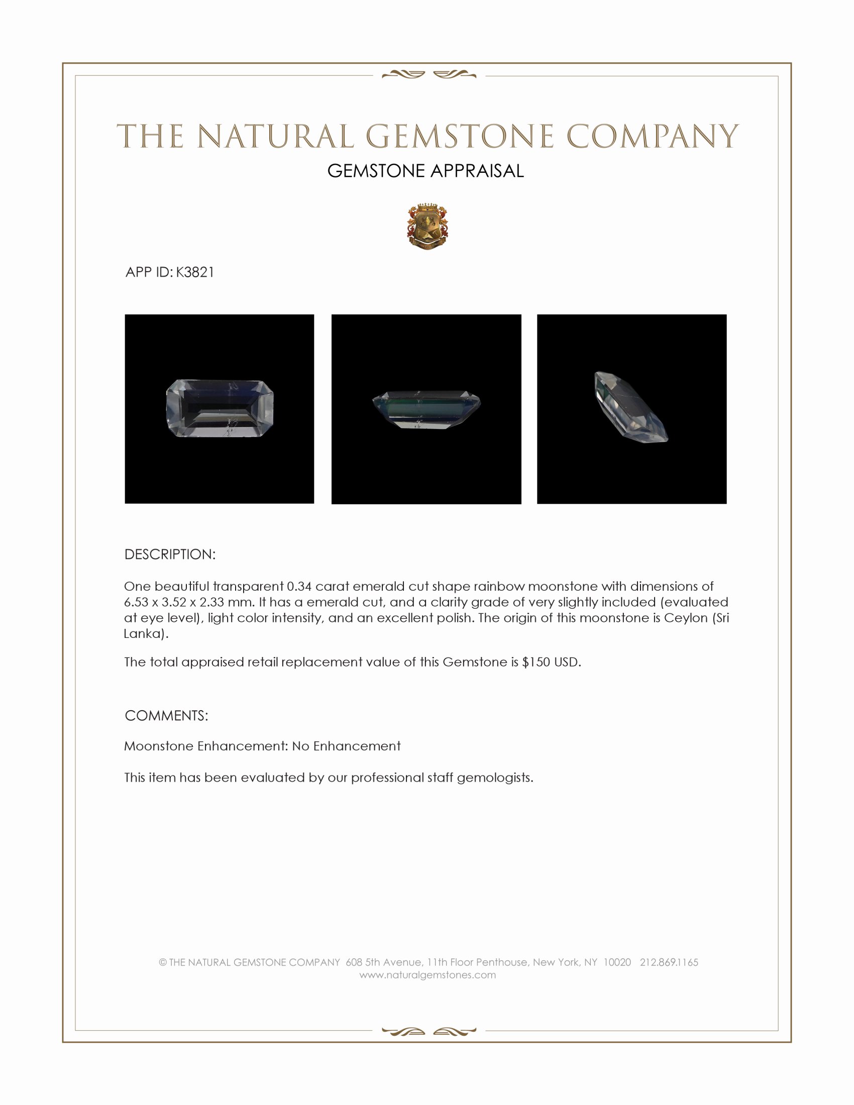 0.34 Ct. Moonstone from Ceylon (Sri Lanka)