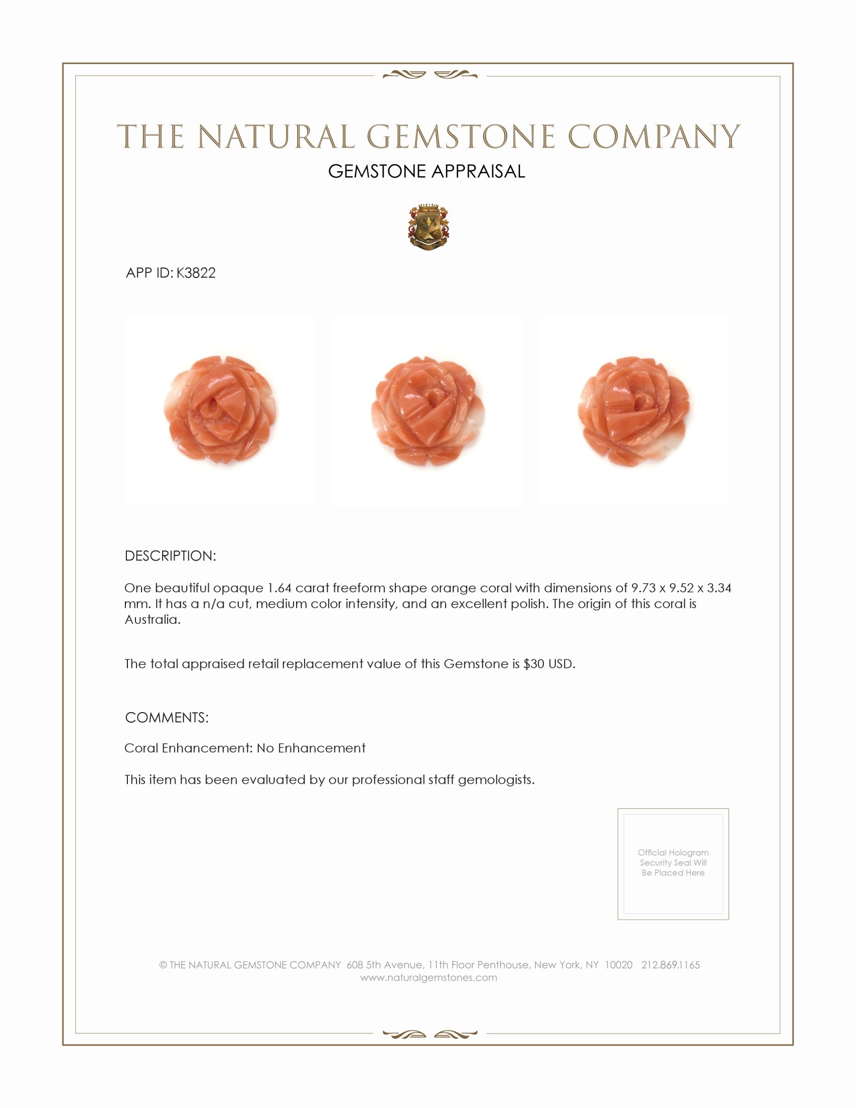 1.64 Ct. Coral from Australia