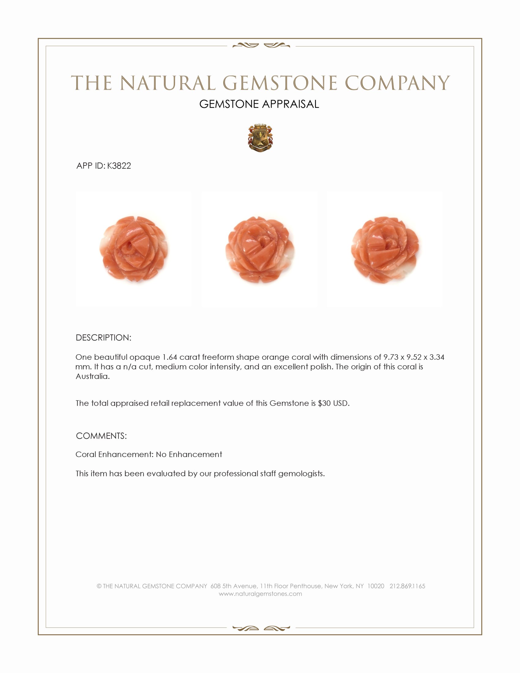 1.64 Ct. Coral from Australia