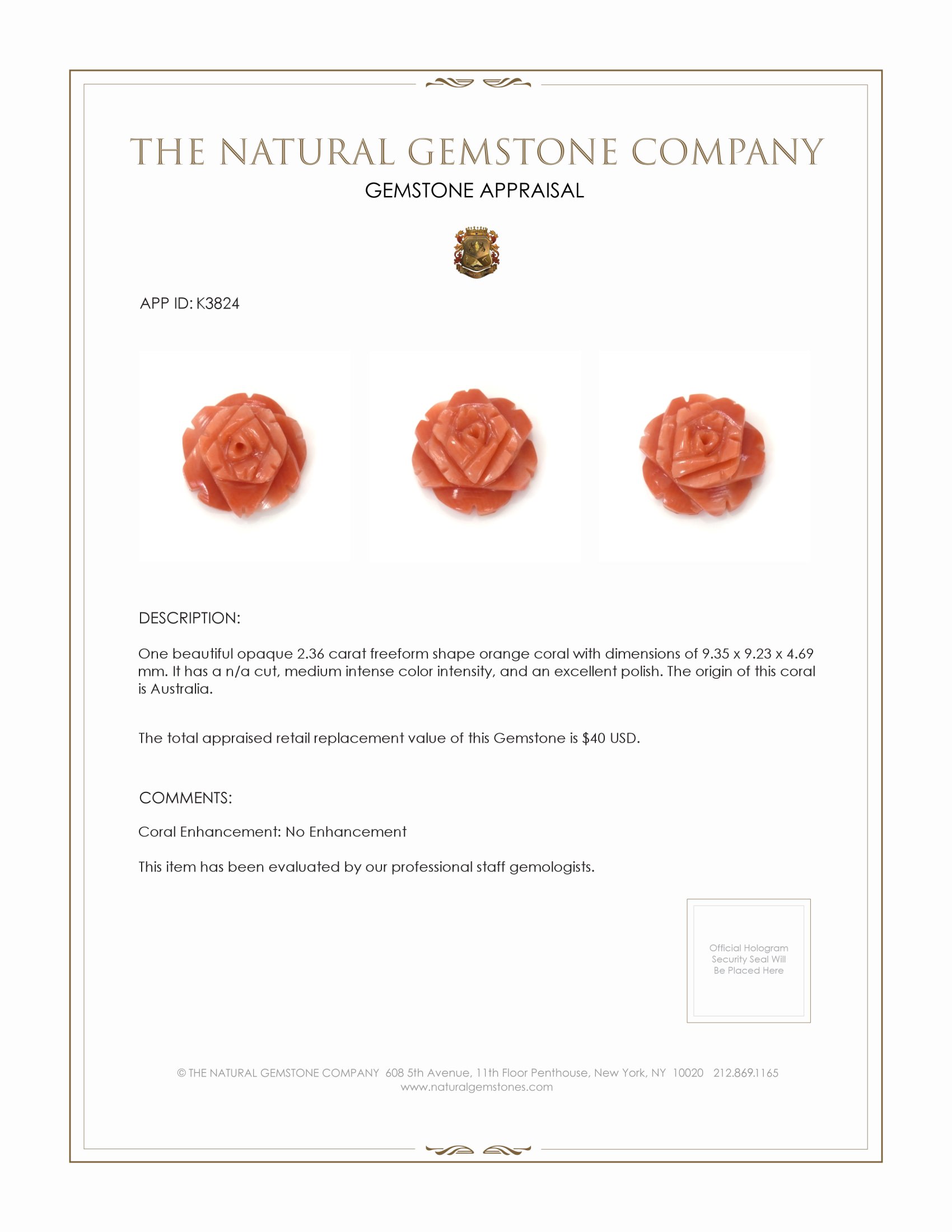 2.36 Ct. Coral from Australia