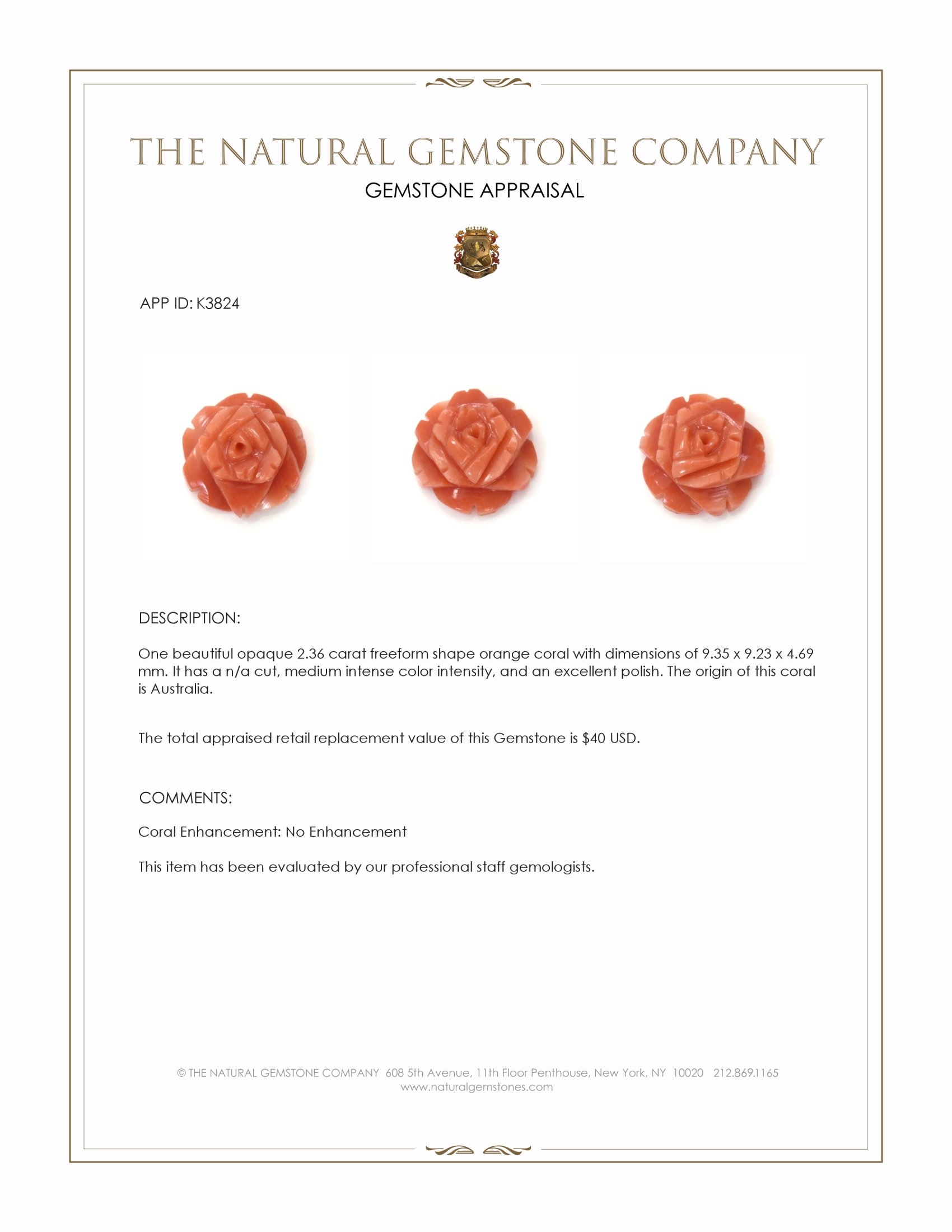 2.36 Ct. Coral from Australia