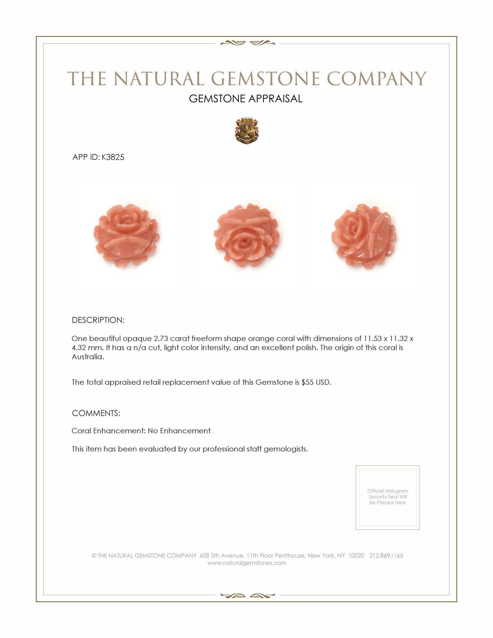 2.73 Ct. Coral from Australia