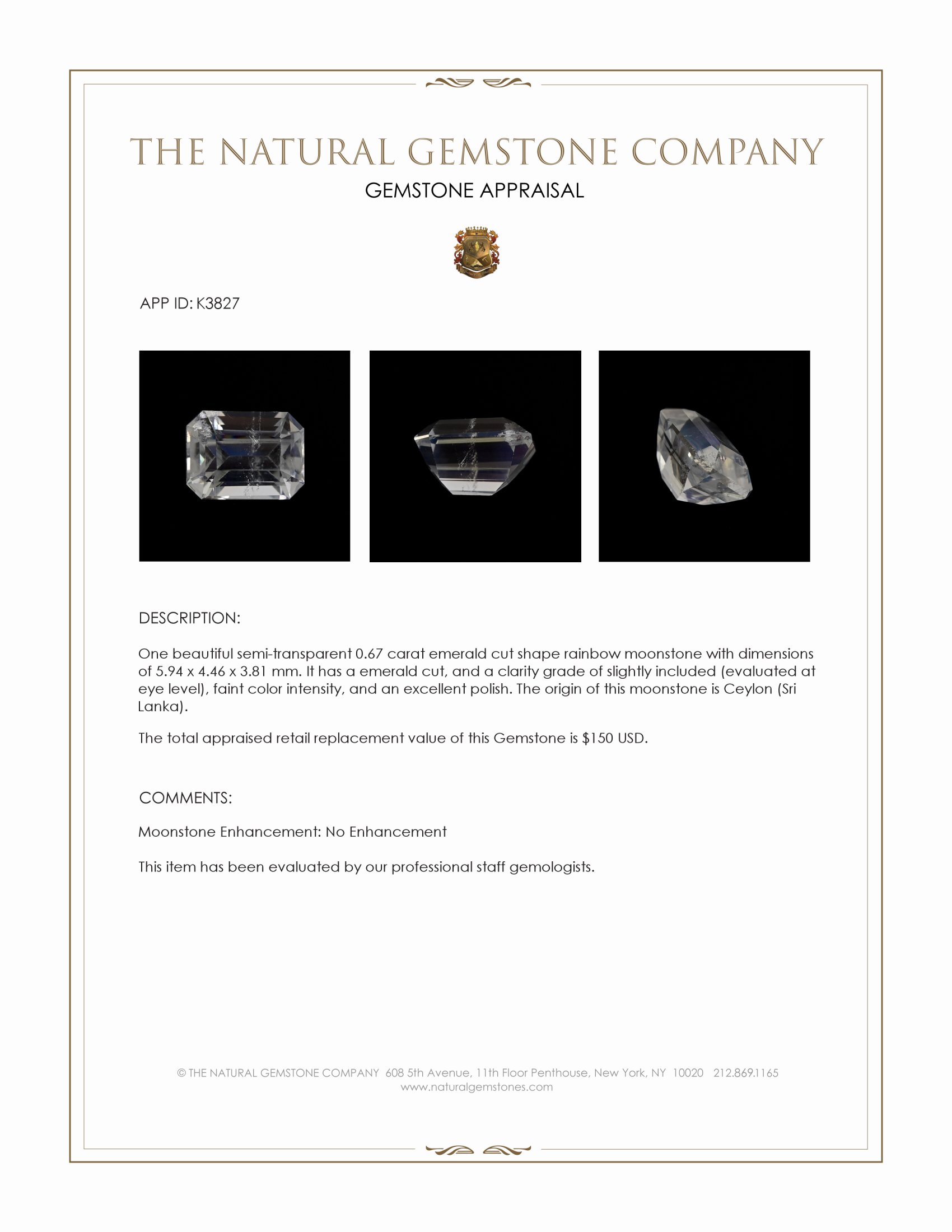 0.67 Ct. Moonstone from Ceylon (Sri Lanka)