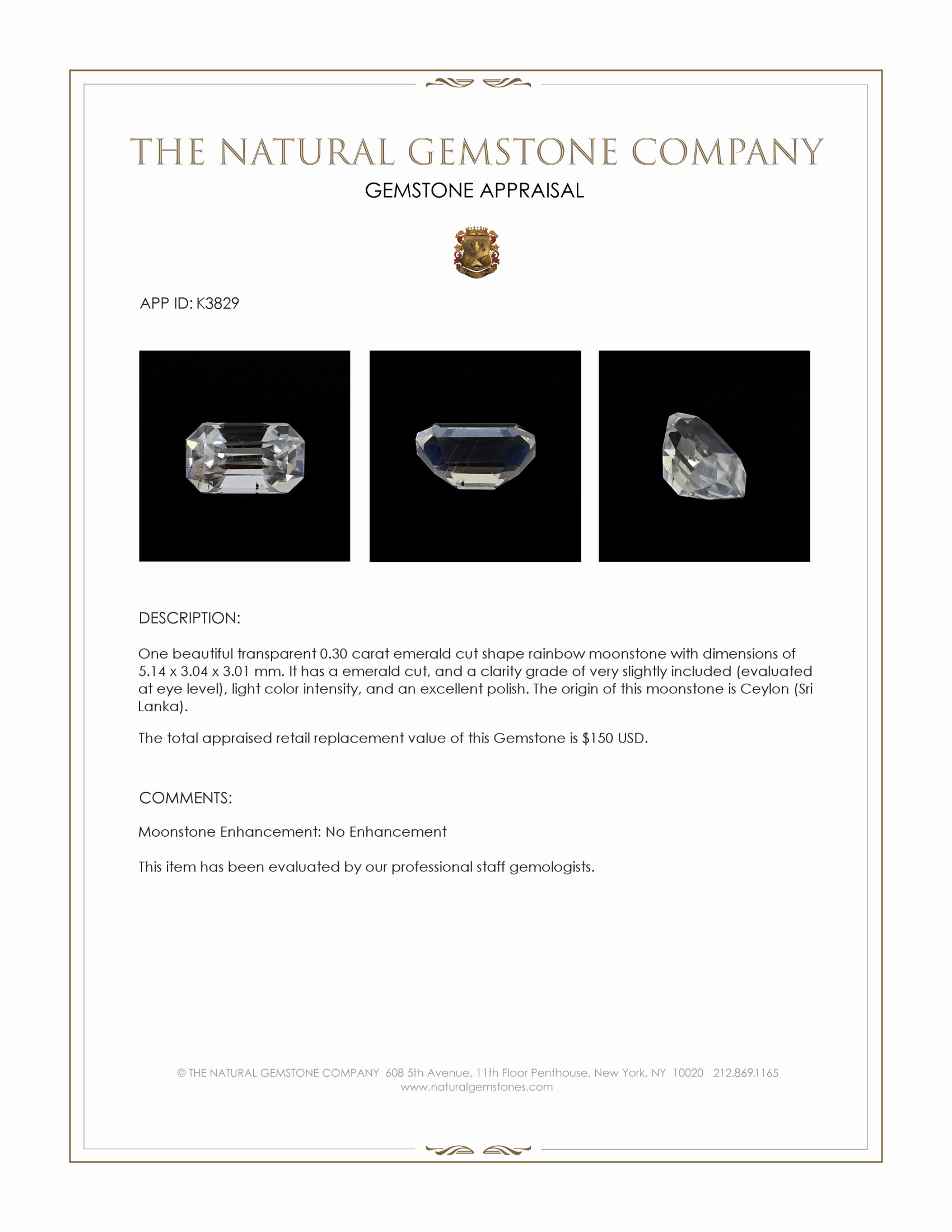 0.30 Ct. Moonstone from Ceylon (Sri Lanka)