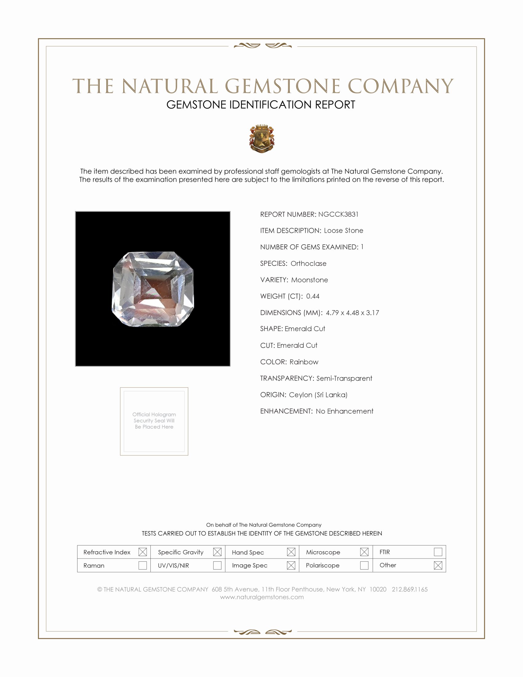 0.44 Ct. Rainbow Moonstone from Ceylon (Sri Lanka)