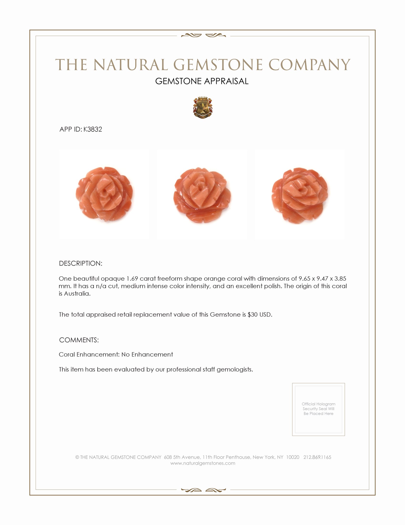 1.69 Ct. Coral from Australia