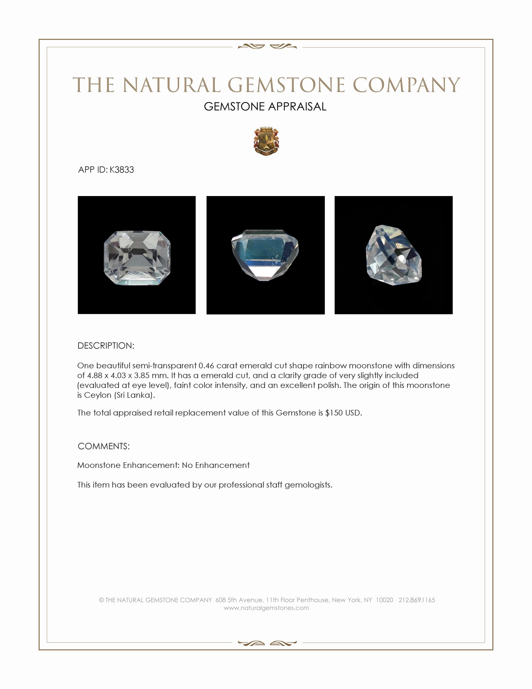 0.46 Ct. Moonstone from Ceylon (Sri Lanka)