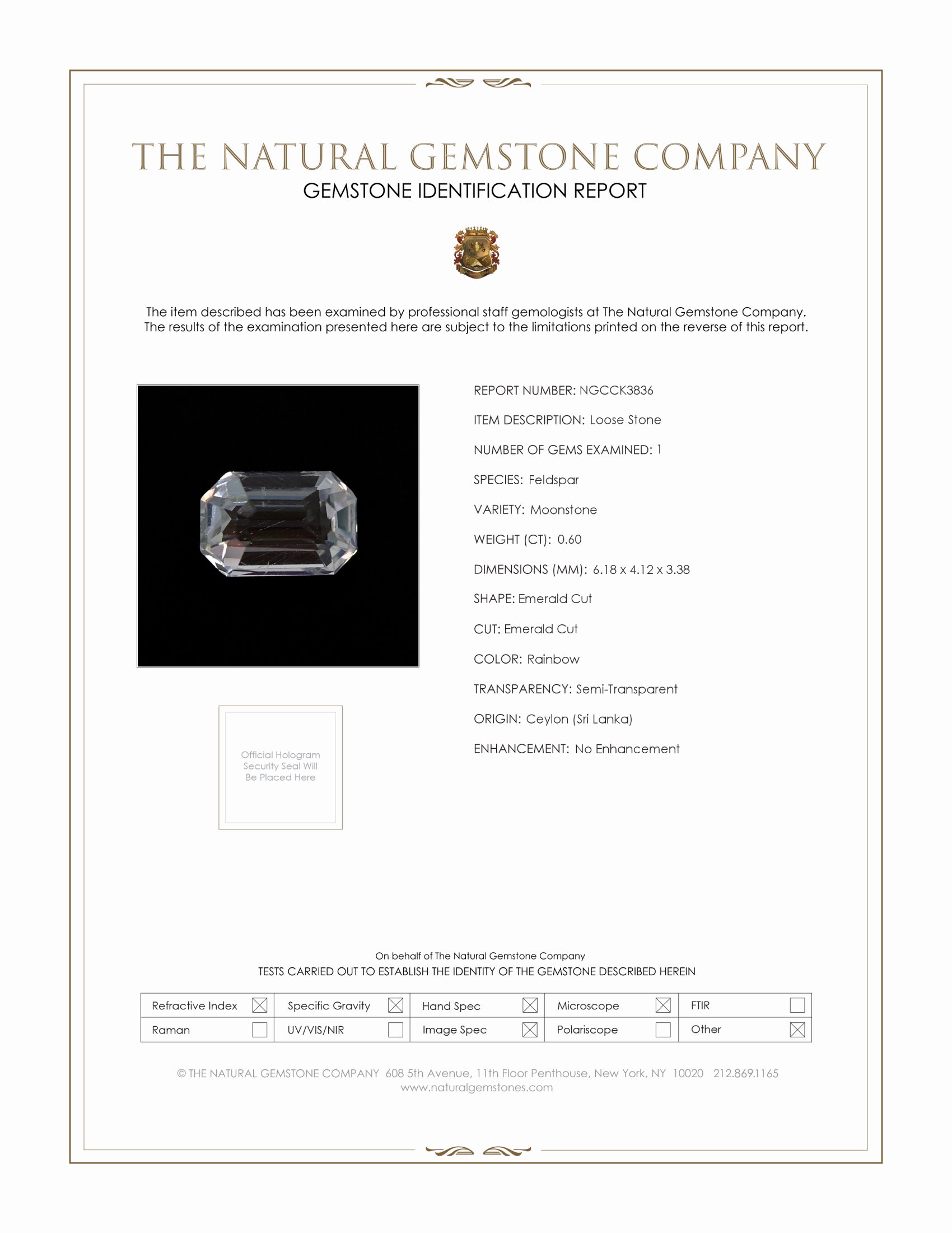 0.60 Ct. Rainbow Moonstone from Ceylon (Sri Lanka)