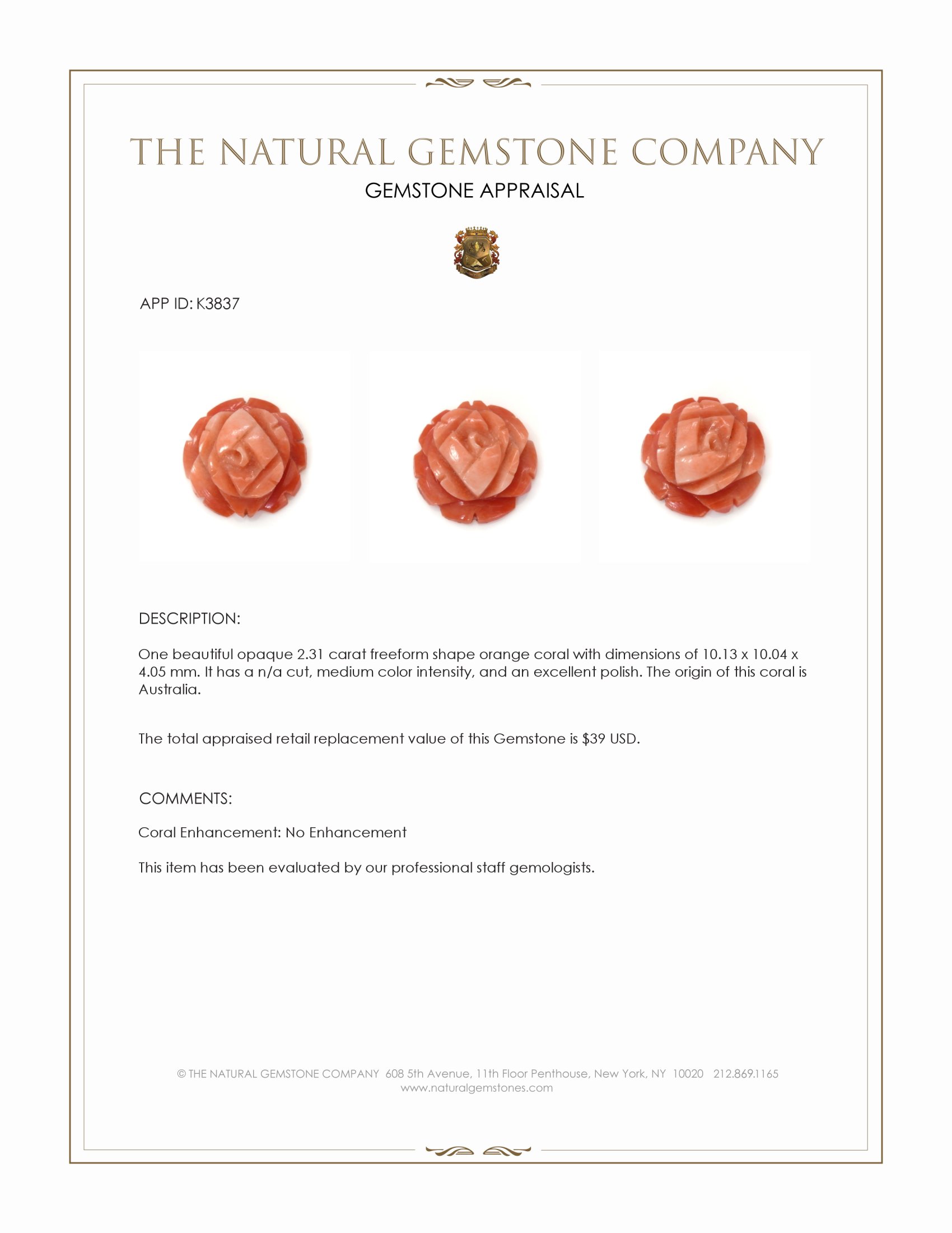 2.31 Ct. Coral from Australia