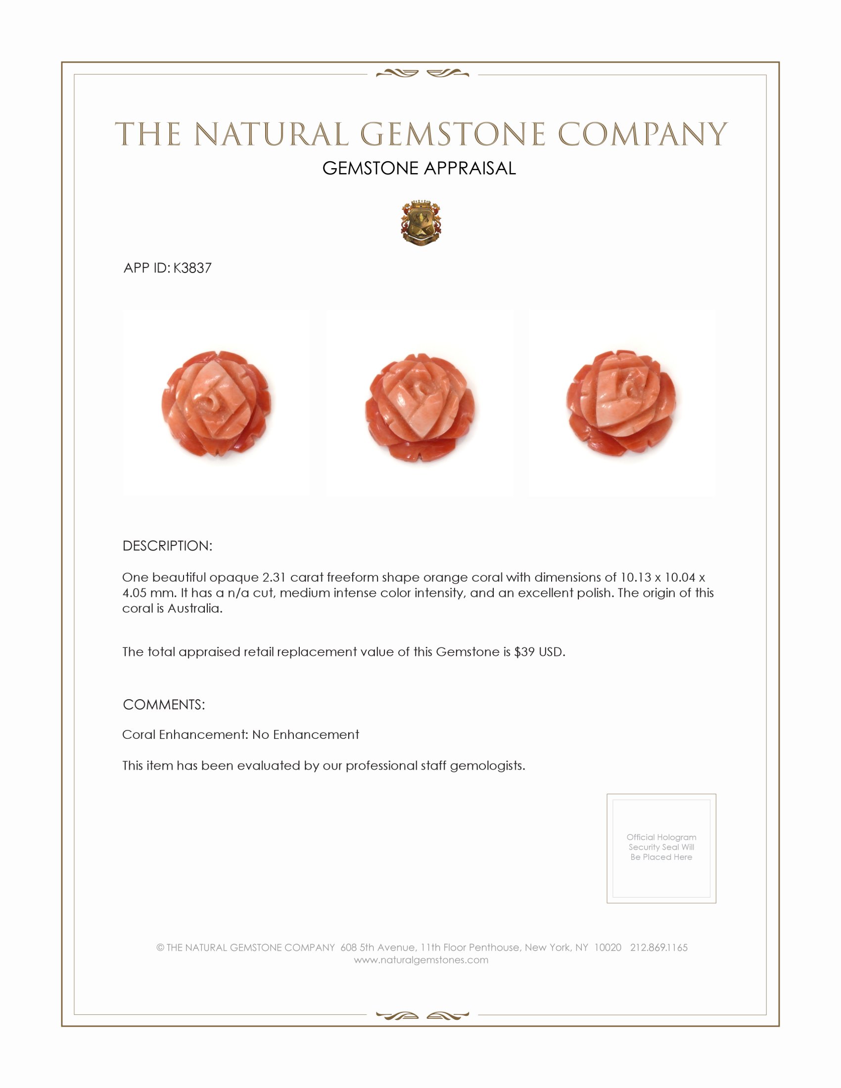 2.31 Ct. Coral from Australia