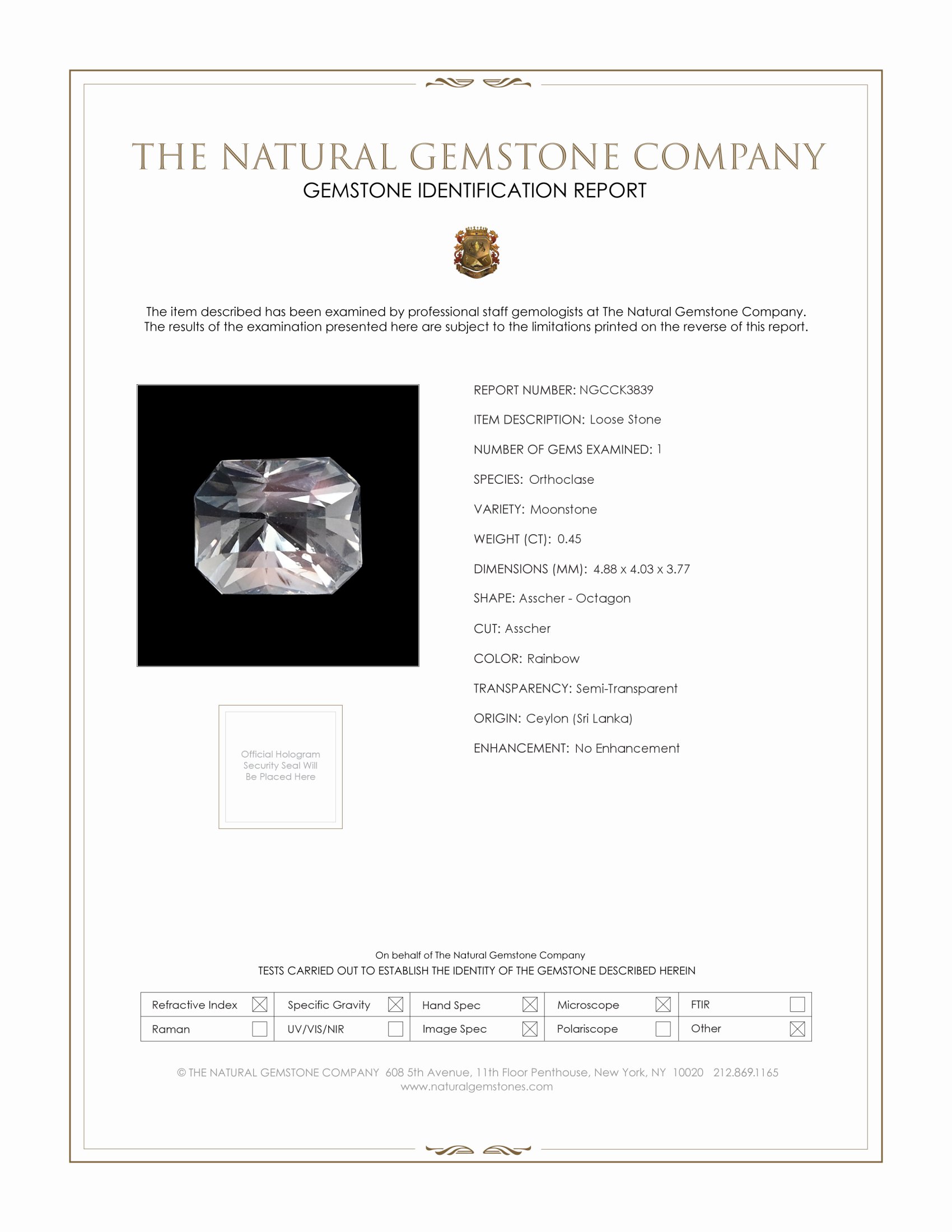 0.45 Ct. Rainbow Moonstone from Ceylon (Sri Lanka)