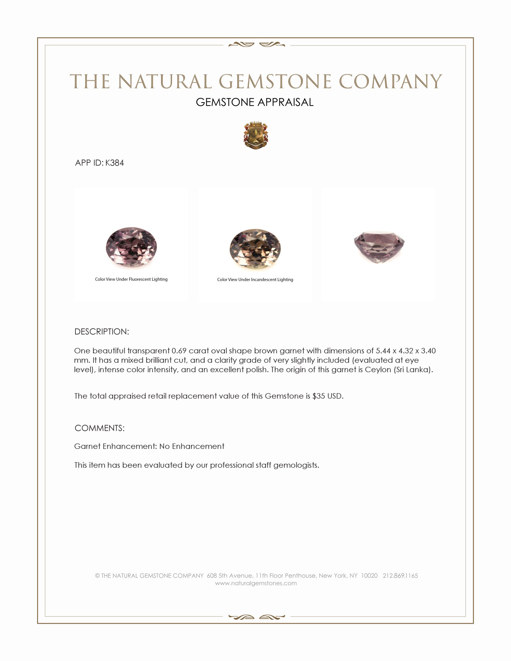 0.69 Ct. Garnet from Ceylon (Sri Lanka)