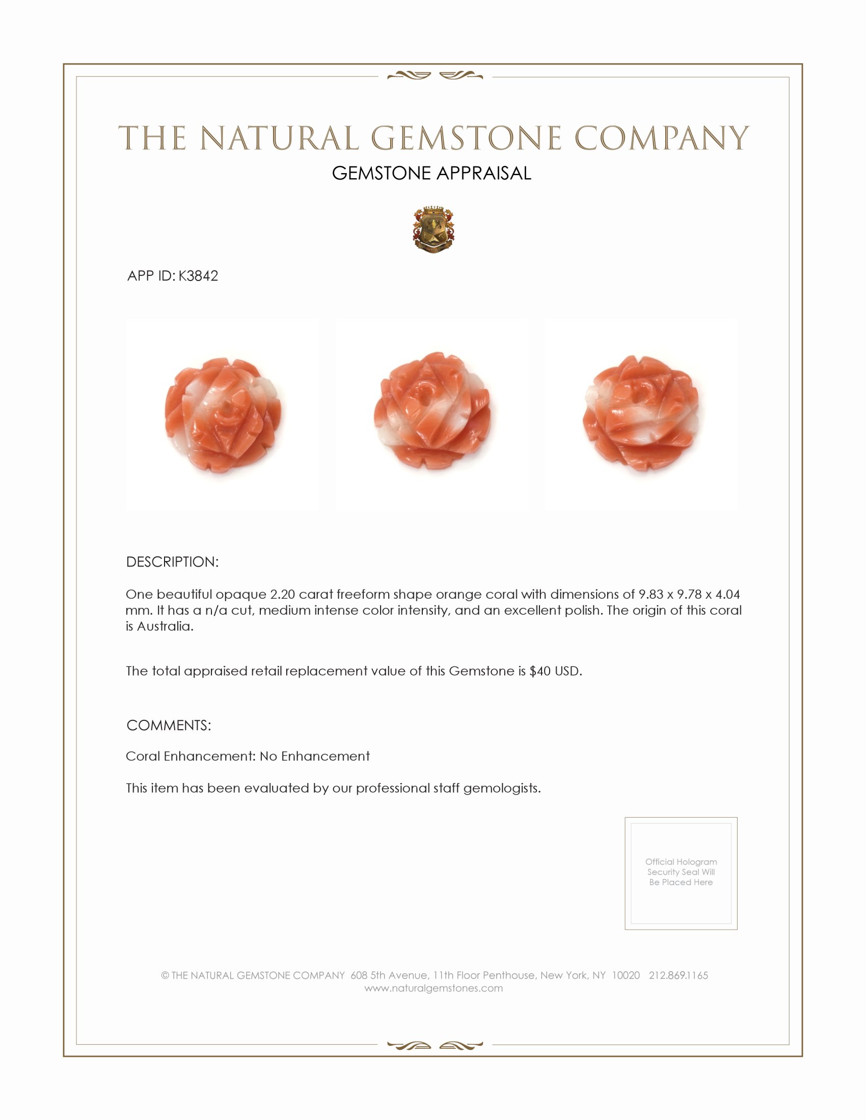 2.20 Ct. Coral from Australia