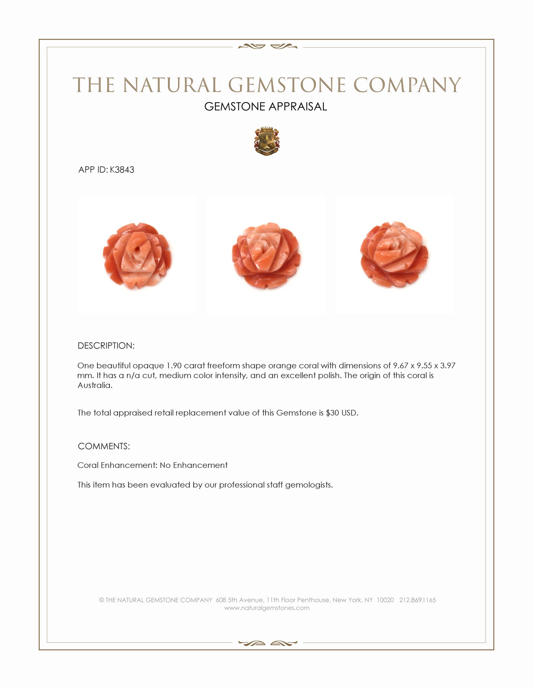 1.90 Ct. Coral from Australia