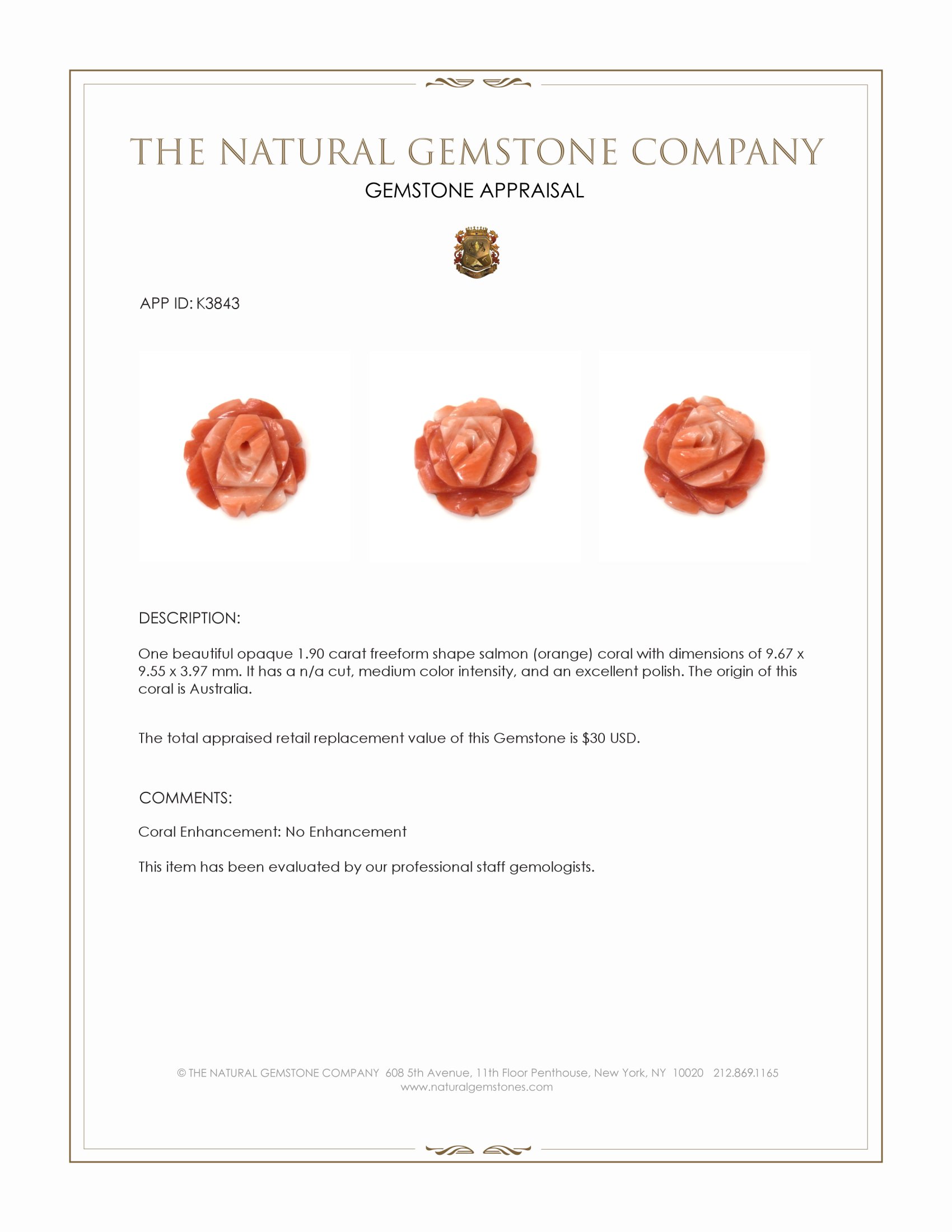 1.90 Ct. Salmon (Orange) Coral from Australia