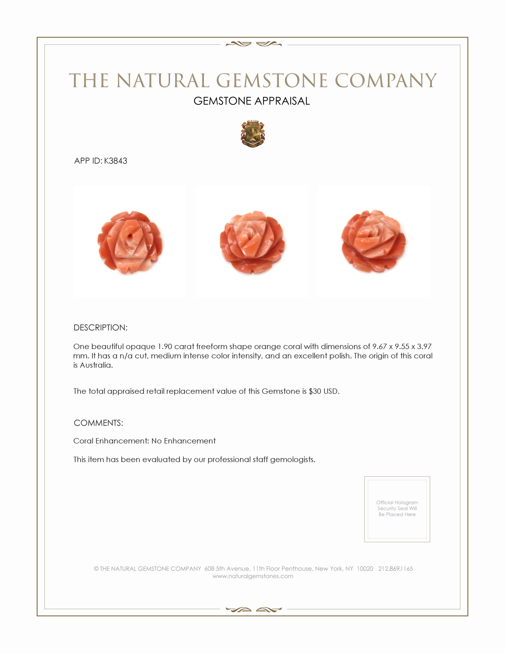 1.90 Ct. Coral from Australia