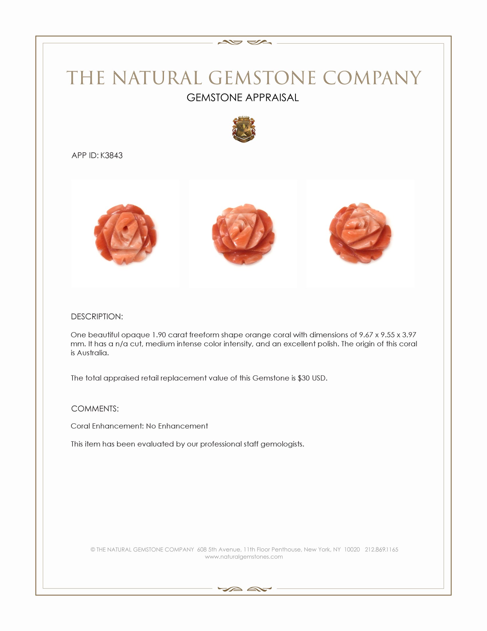 1.90 Ct. Coral from Australia