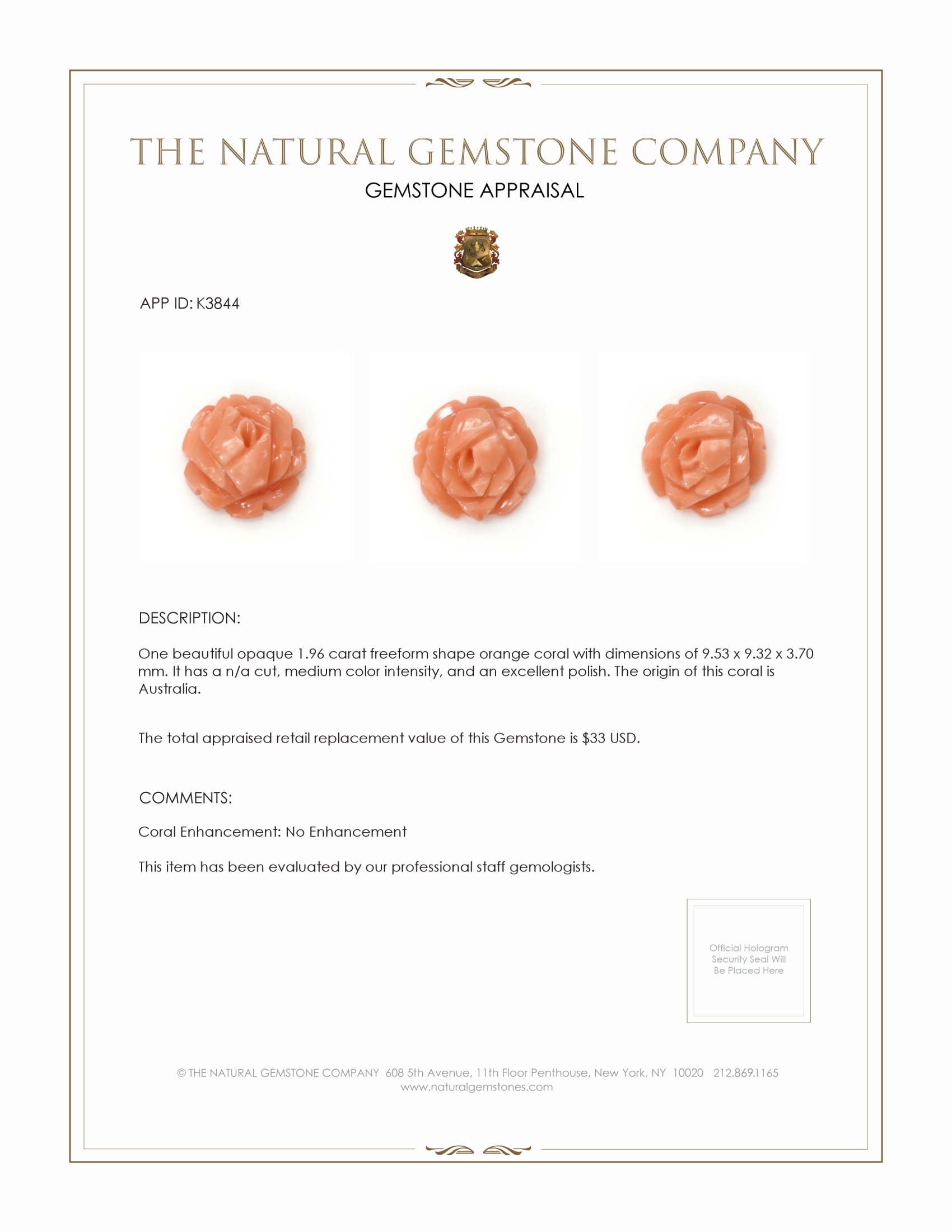 1.96 Ct. Coral from Australia