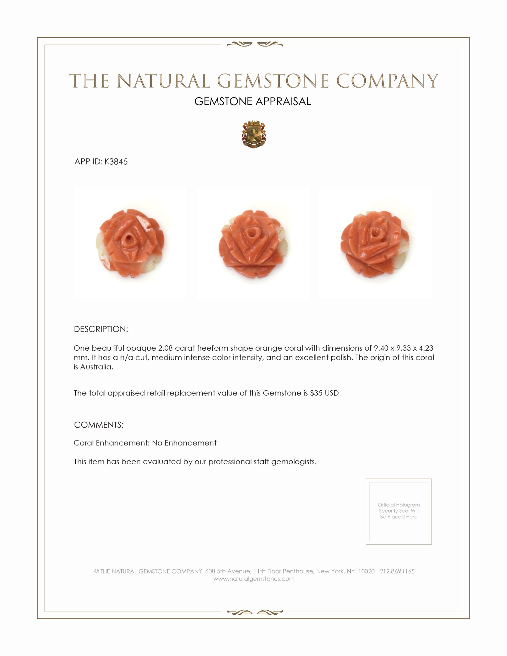 2.08 Ct. Coral from Australia