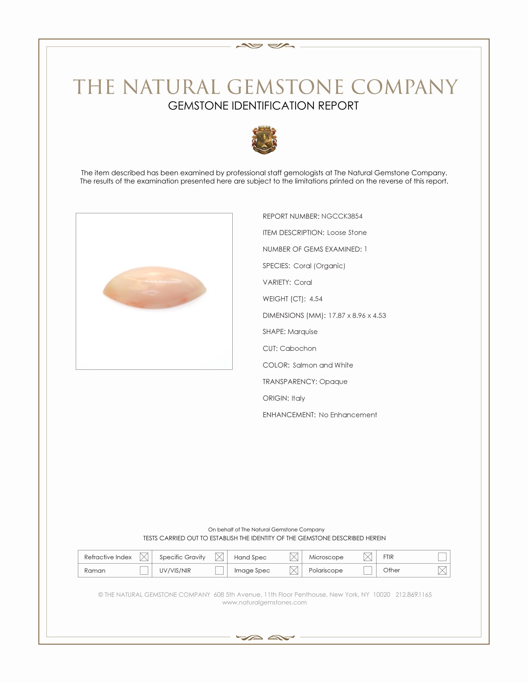 4.54 Ct. Cabochon Coral from Italy