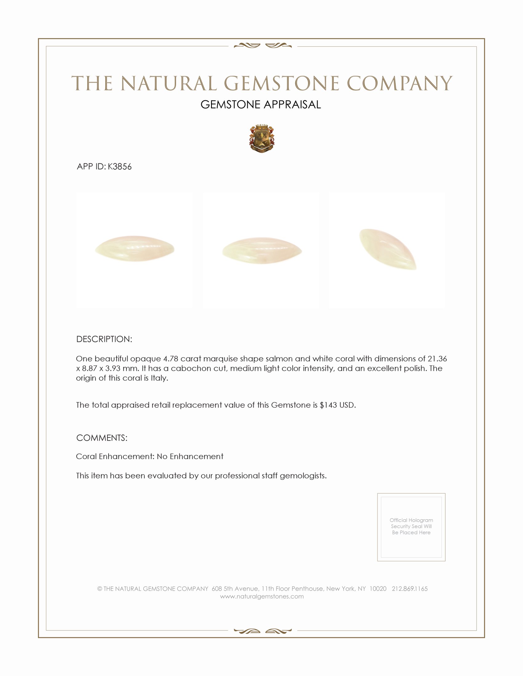 4.78 Ct. Cabochon Coral from Italy