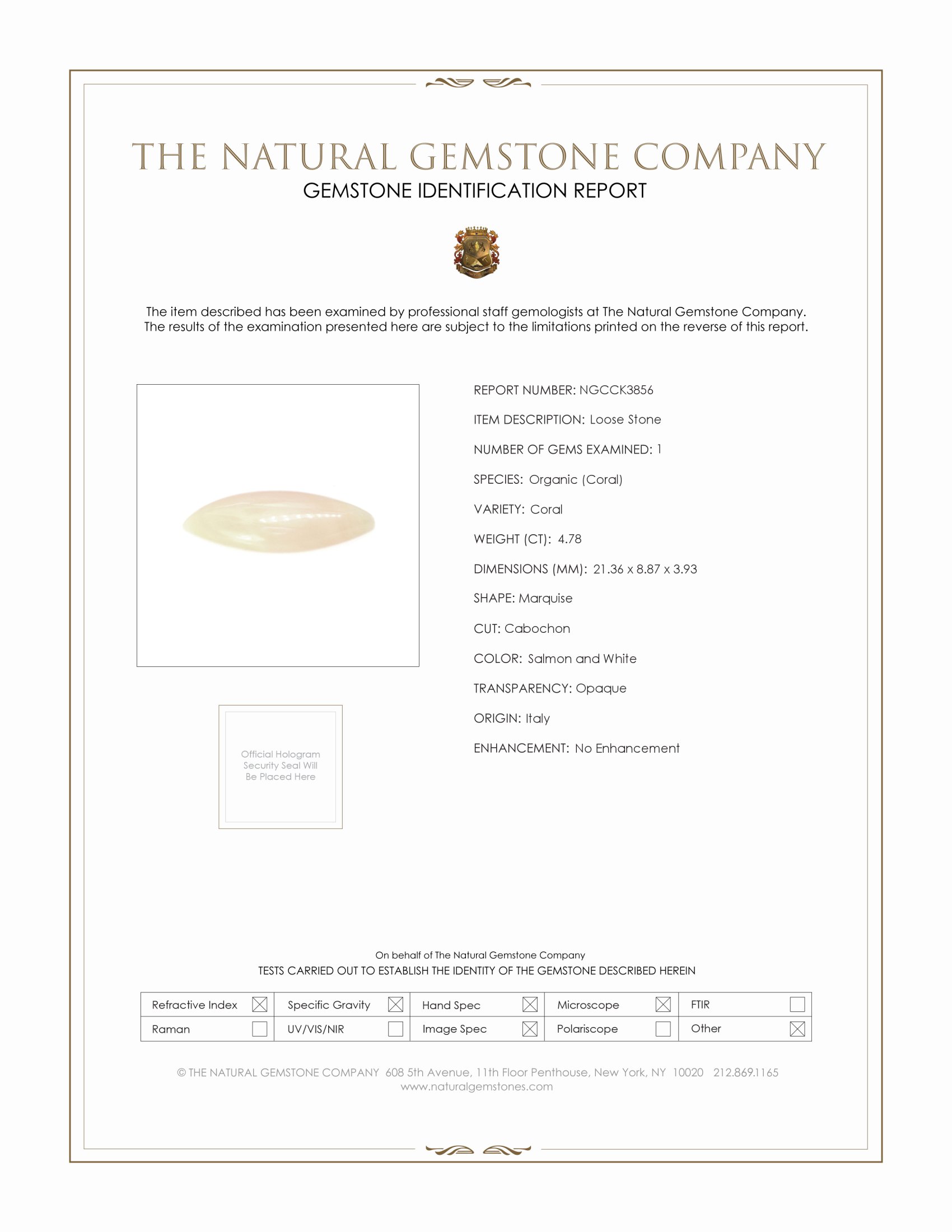 4.78 Ct. Cabochon Coral from Italy