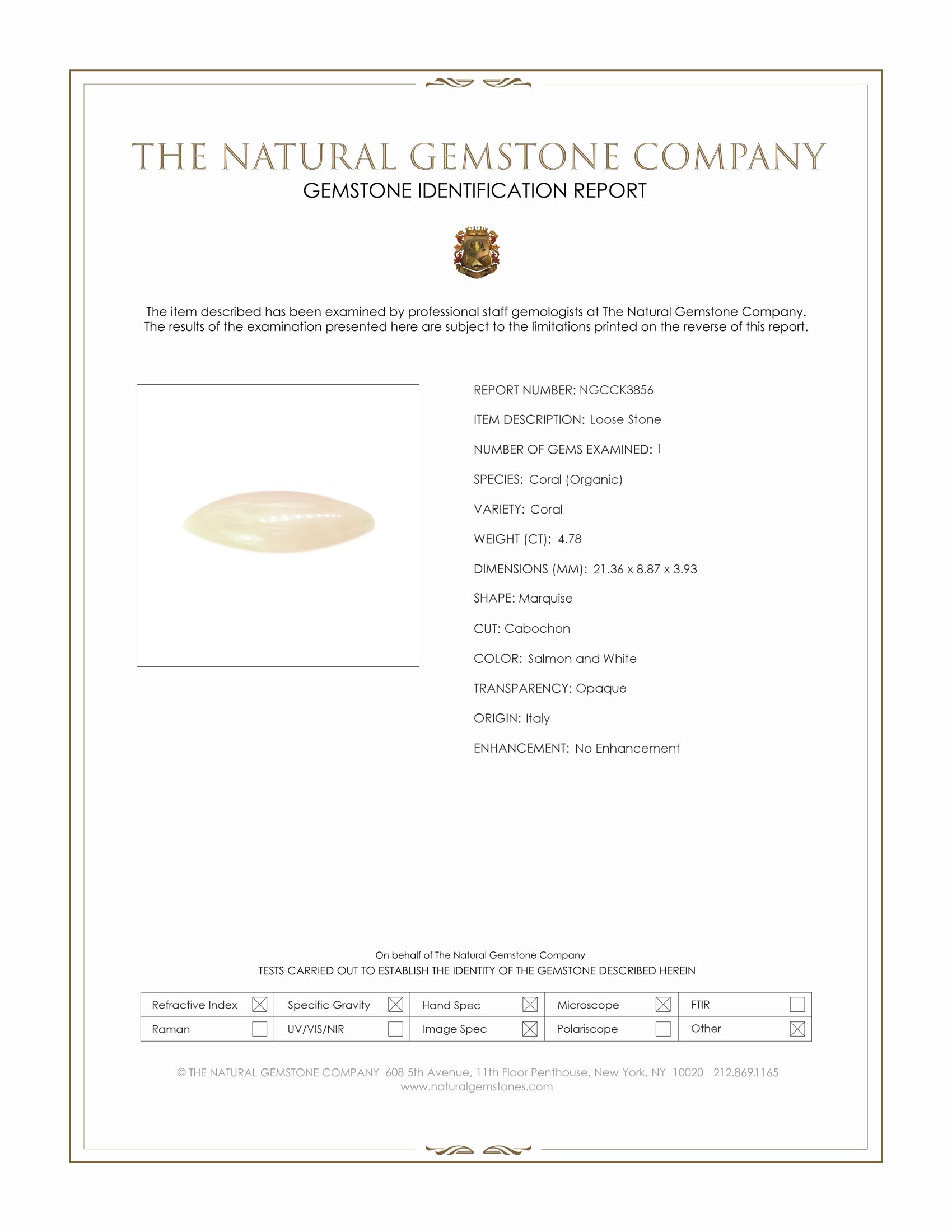 4.78 Ct. Cabochon Coral from Italy