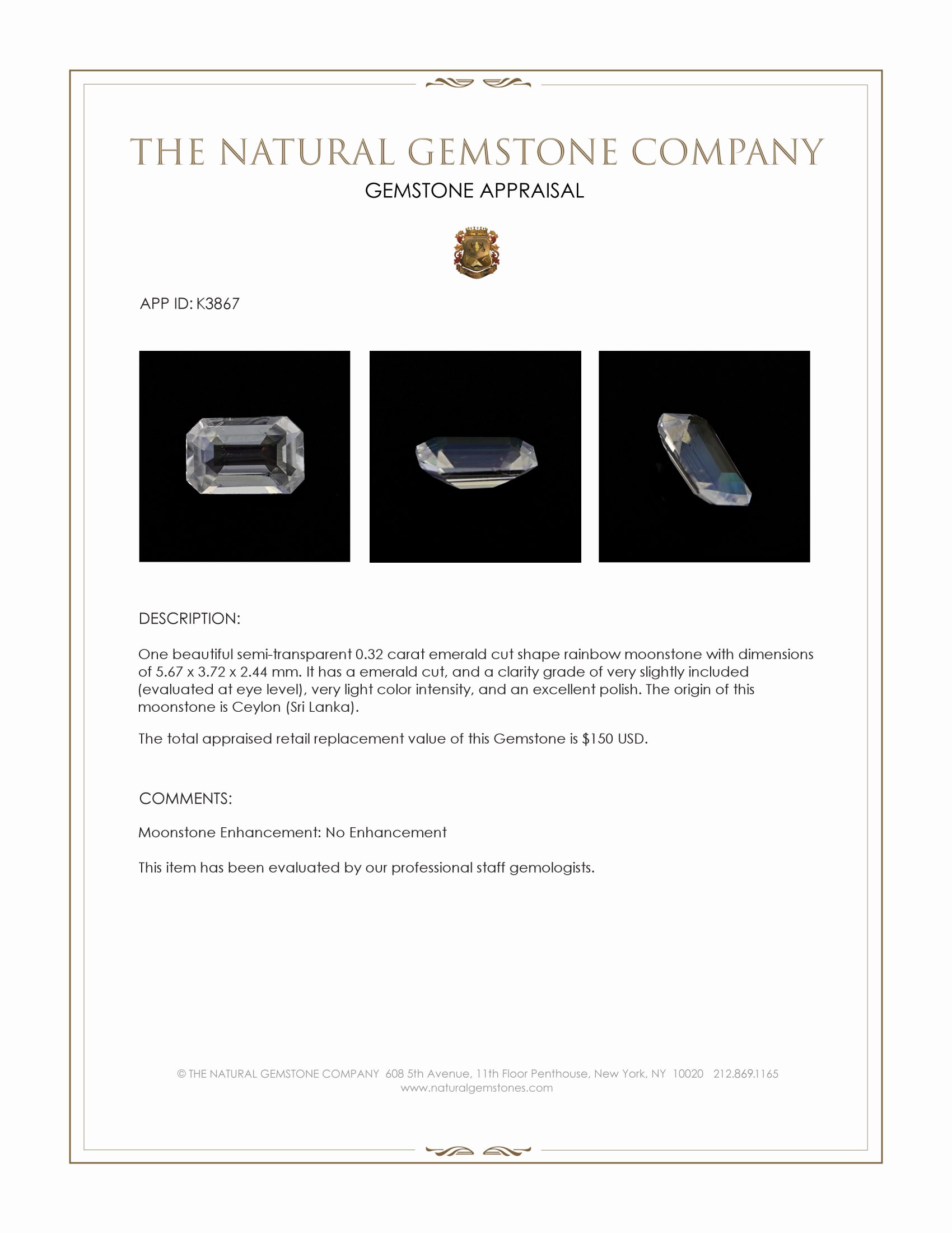 0.32 Ct. Moonstone from Ceylon (Sri Lanka)